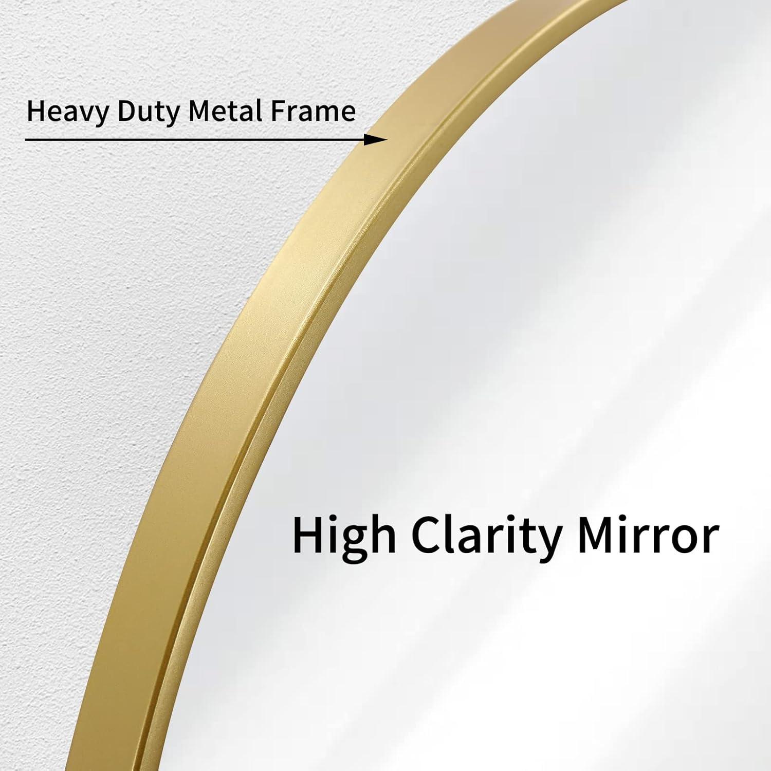 Gold 24 Inch Round Mirror - Bathroom & Wall Decor for Living Room, Entry Way, Bedroom - Metal Framed