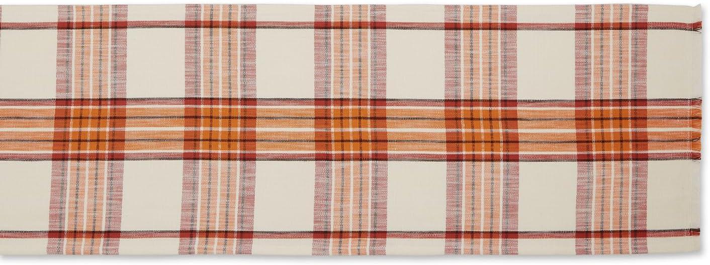 DII Thanksgiving & Fall Table Decoration Autumn Farmhouse Plaid, Table Runner, 14x72, Pumpkin Spice Orange