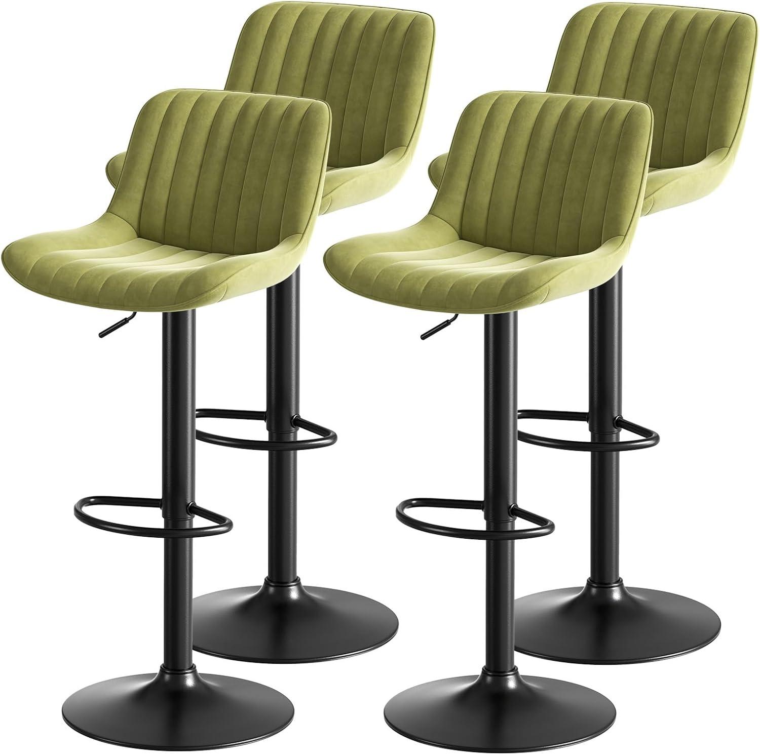Hawsaiy Adjustable Bar Stools Set of 2, Swivel Counter Height Bar Chairs with Back, Modern Technical Fabric Barstools for Kitchen Island & Home, Green