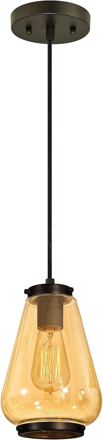 Westinghouse 6205200 One Light Adjustable Mini Pendant, Oil Rubbed Bronze with Amber Glass