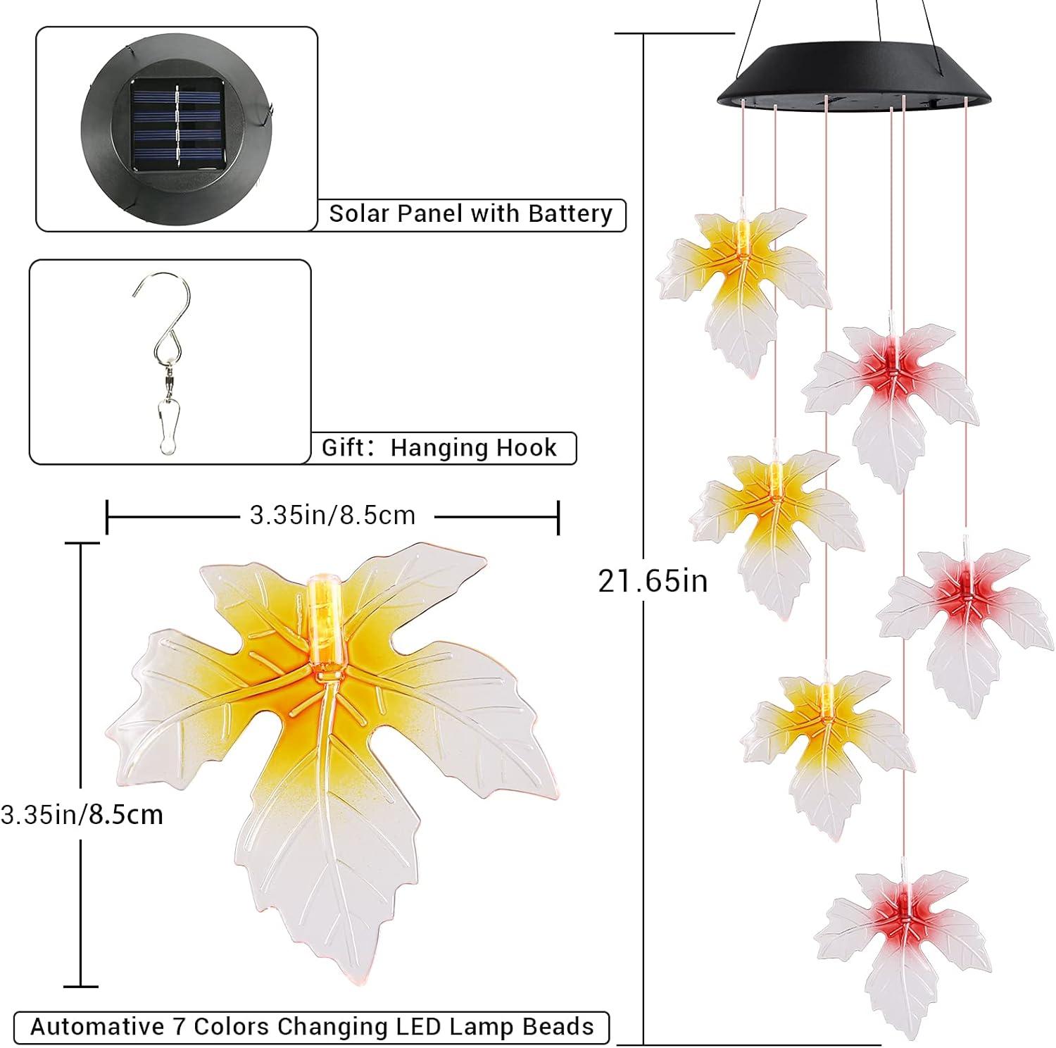 Colorful Solar Maple Leaf LED Wind Chimes for Outdoor Decor