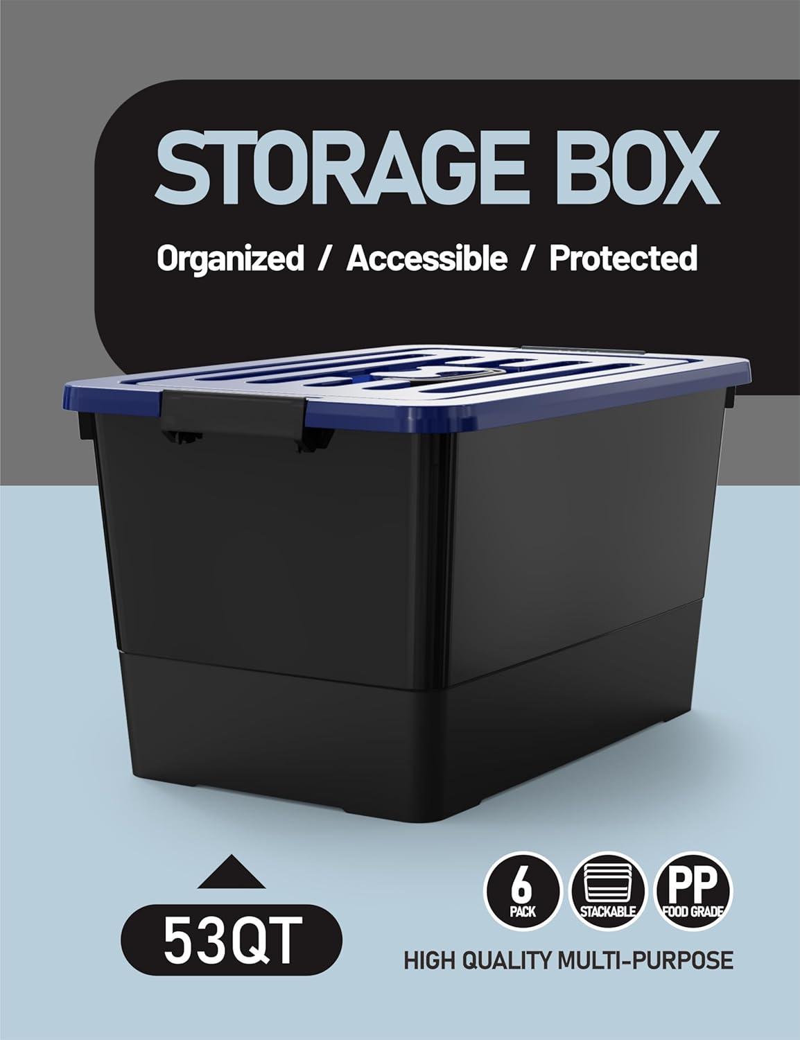 Clear Stackable Plastic Storage Boxes with Lids, 6-Pack, 5 Liters