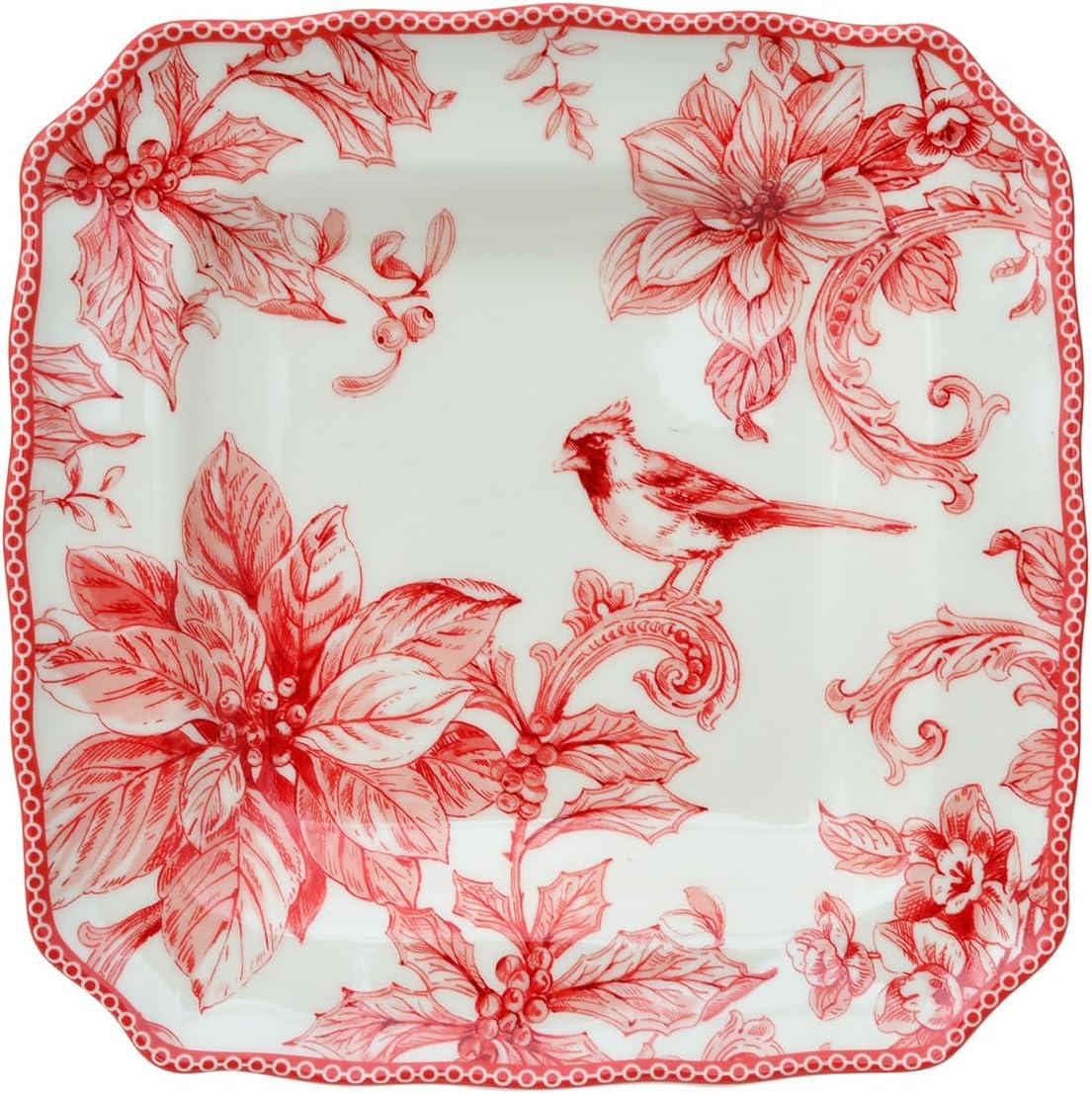 222 Fifth 222 Fifth Christmas Lane Red 16-Piece Porcelain Dinnerware Set - Service For 4, Plates, Bowls & Mugs