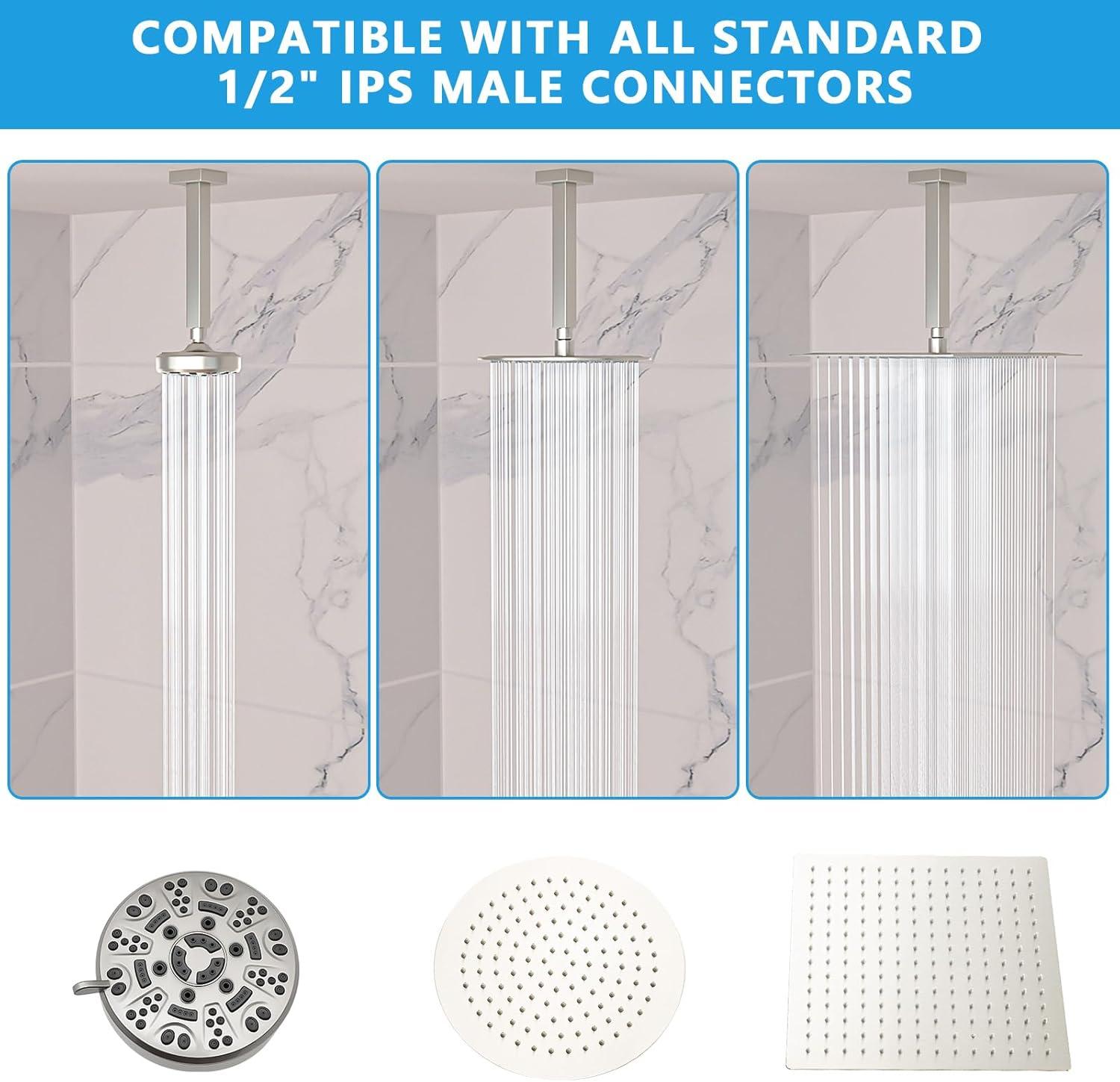 8 in. L Brushed Nickel Ceiling Mounted Rain Shower Extension Shower Arm with Flange