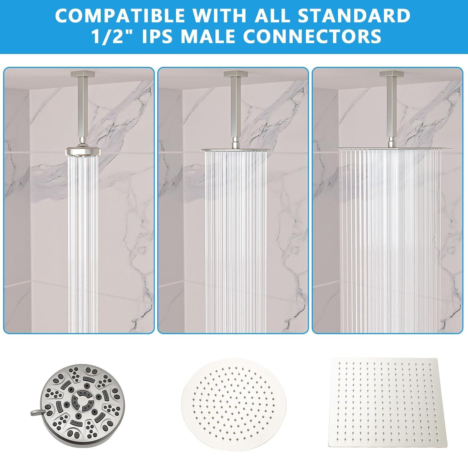 8 in. L Brushed Nickel Ceiling Mounted Rain Shower Extension Shower Arm with Flange