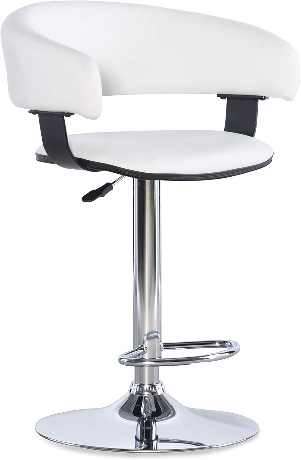 Linon Curved Back Metal 22"-31.5" Adjustable Barstool in White Faux Leather