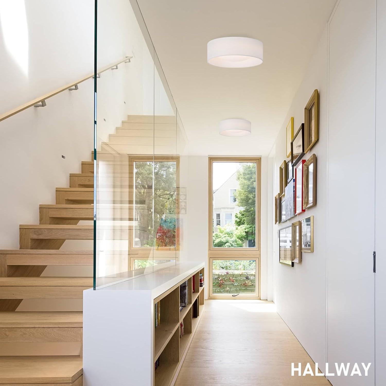 13" White Fabric Flush Mount Ceiling Light, 24W 3000K LED Closed to Ceiling Light Fixture with Classic Linen Drum Design for Bedrooms, Kitchen, Dining Room, Hallway