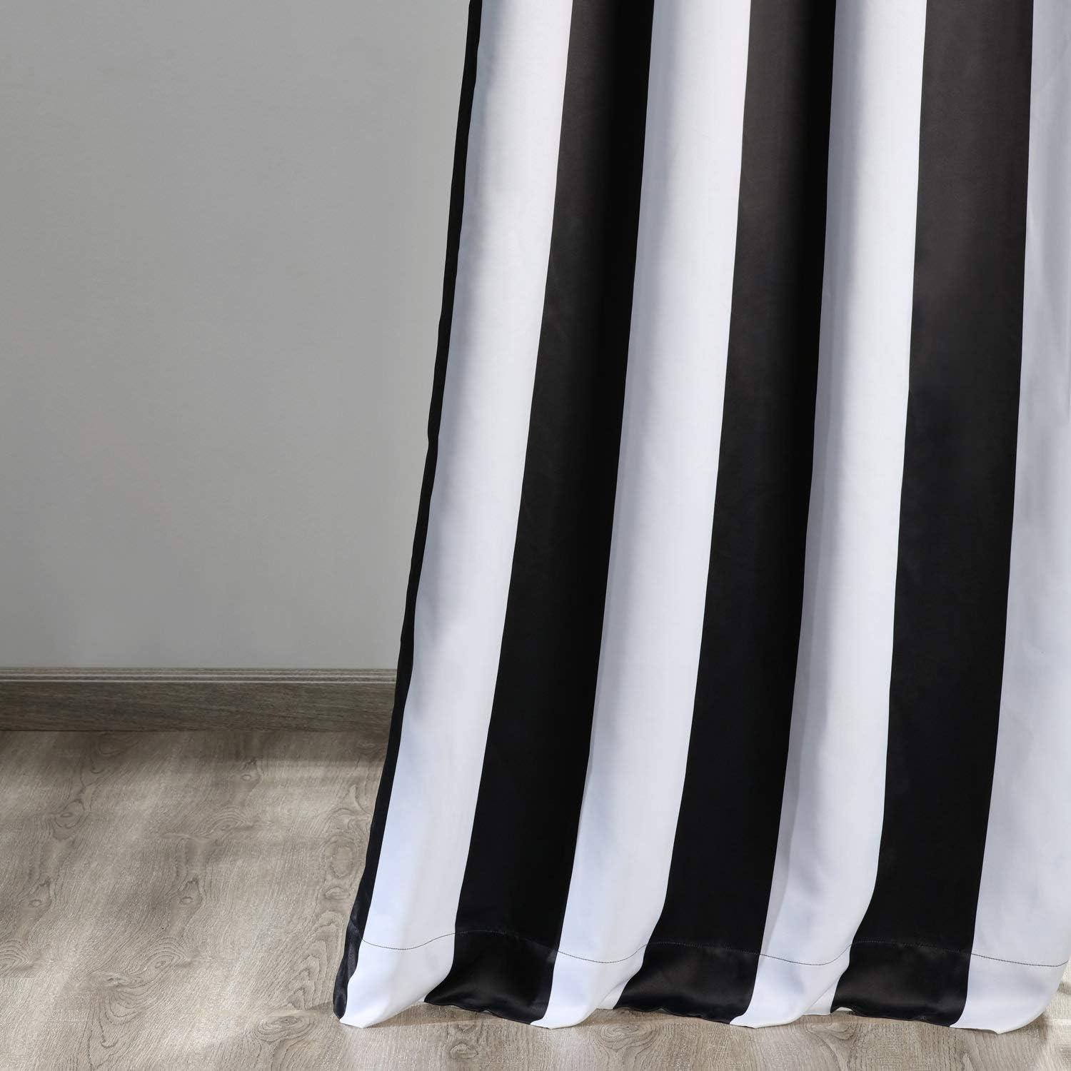 Awning Black & Fog White Stripe Grommet Blackout Room Darkening Curtain(1 Panel), Awning Black & Fog White, 50W X 84L