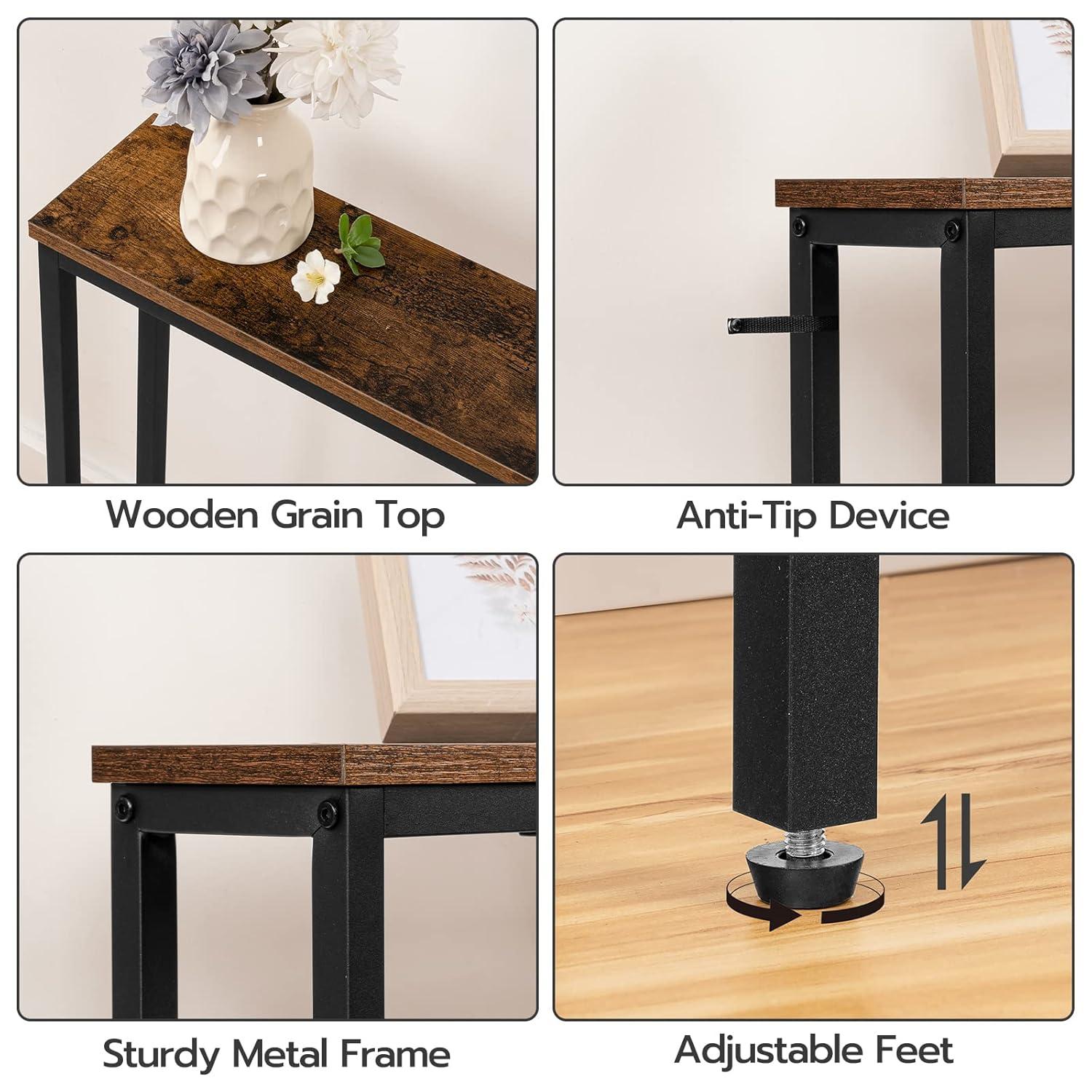 Console Table with Power Outlet, 63" Narrow Sofa Industrial Entryway Behind Couch Table with USB Ports for Entryway, Hallway, Foyer, Living Room, Bedroom CTHR16E01Z