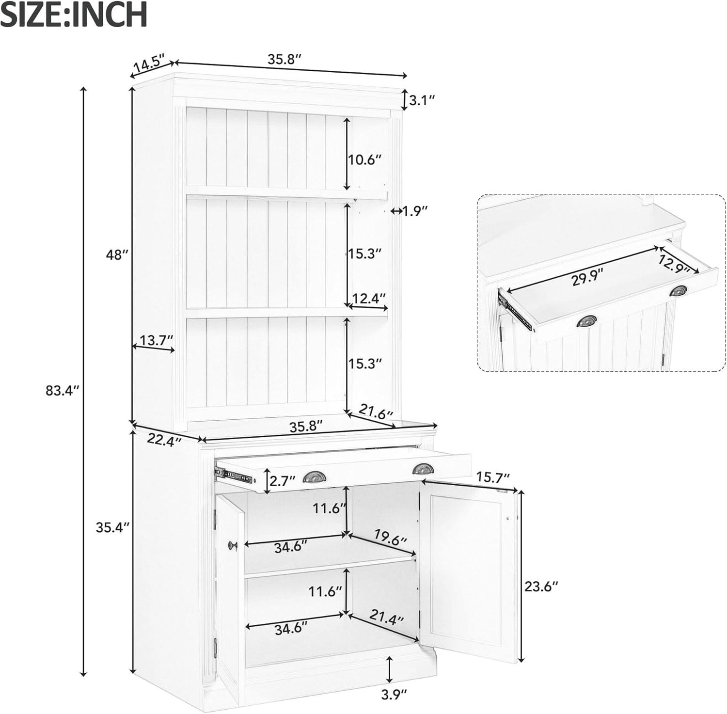 White Solid Wood Tall Bookcase with Doors and Drawer