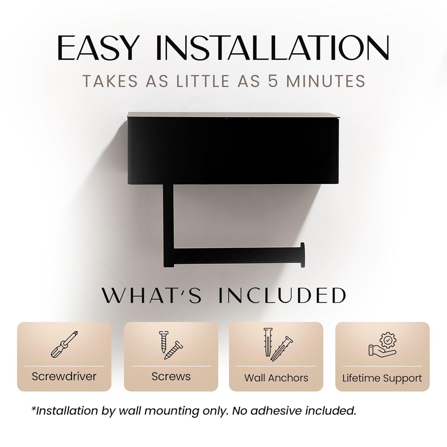 Large Matte Black Stainless Steel Toilet Paper Holder with Shelf