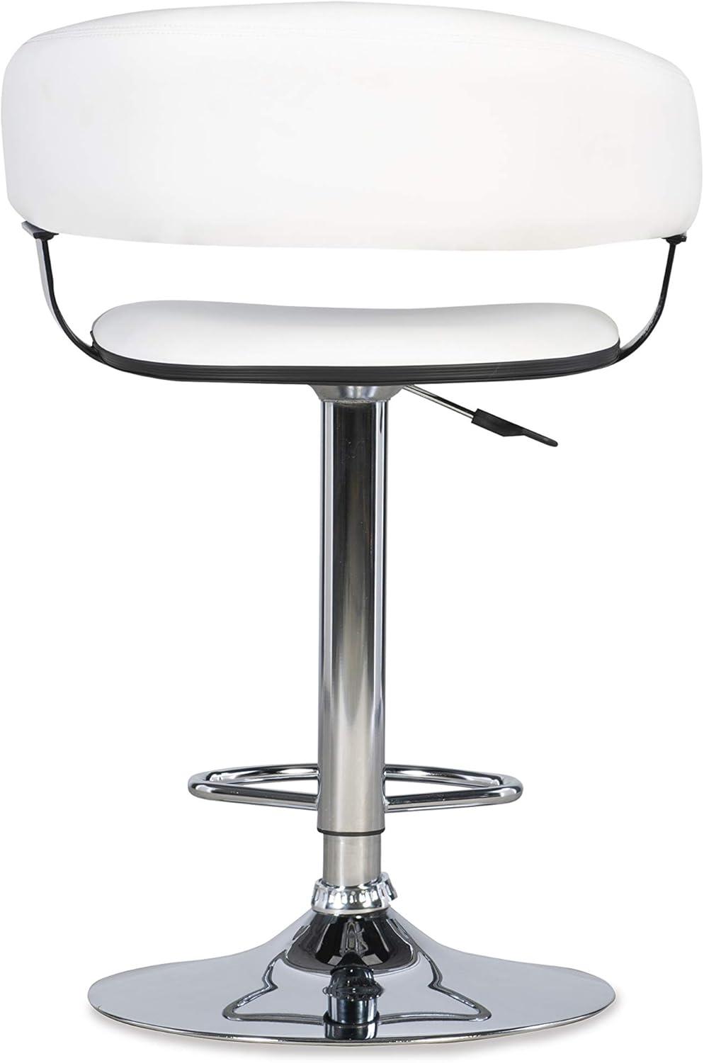 Linon Curved Back Metal 22"-31.5" Adjustable Barstool in White Faux Leather