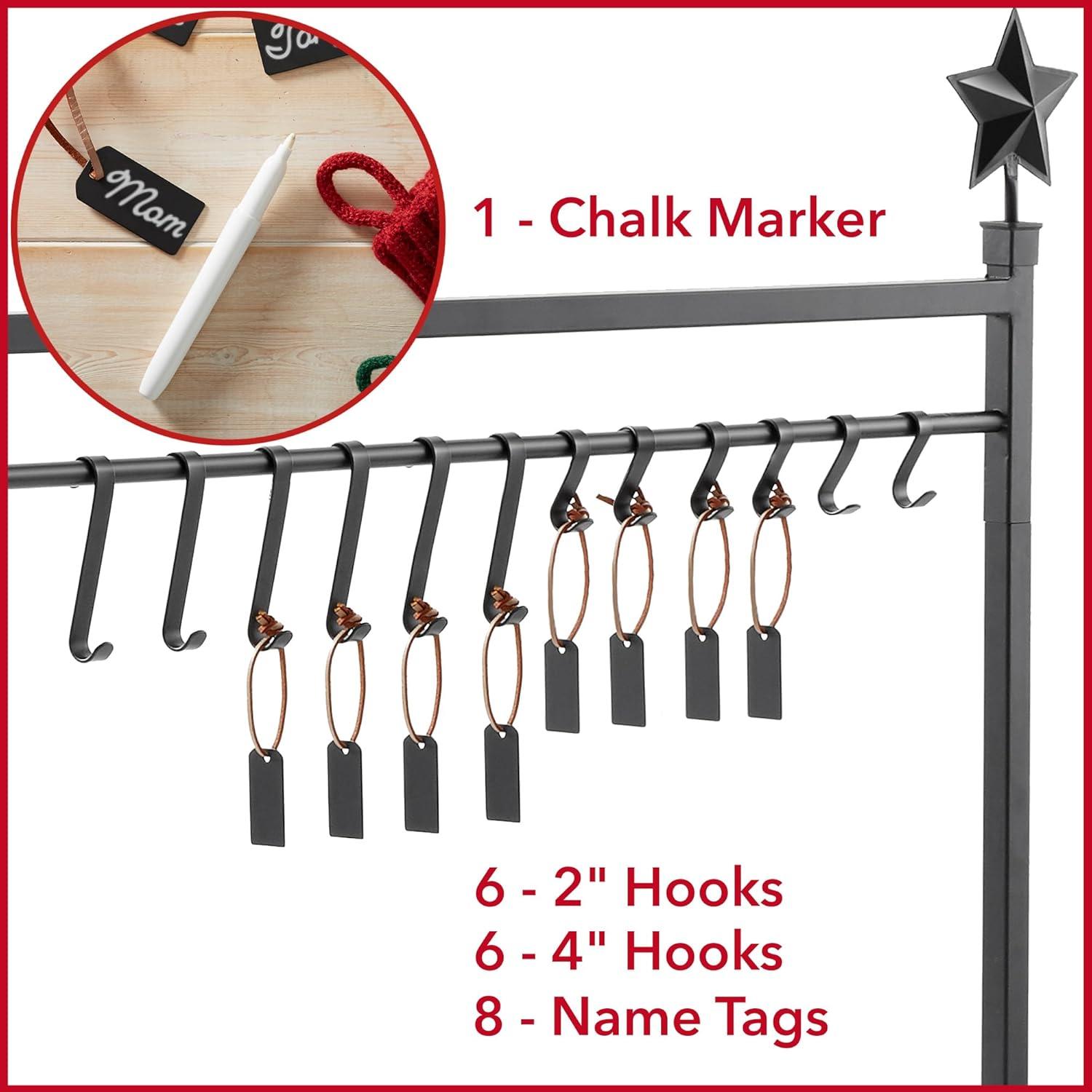 3ft Christmas Stocking Holder Stand Display for Home with Hooks, Name Tags, and Chalk Marker