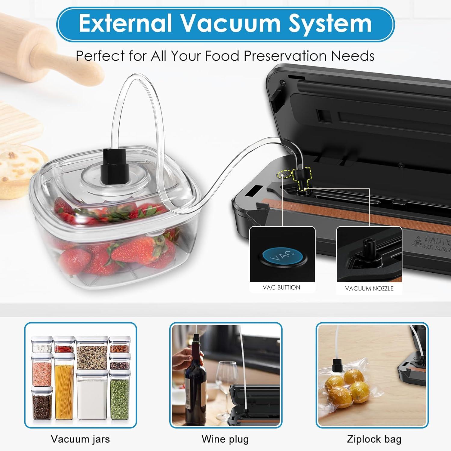 Vacuum Sealer Machine for Food, Automatic 8-In-1 Food Sealer Vacuum Sealing Saver for Liquid/Dry/Moist, Manual/External Super Strong Suction,Pulse Function,Countdown Display,Starter Kit
