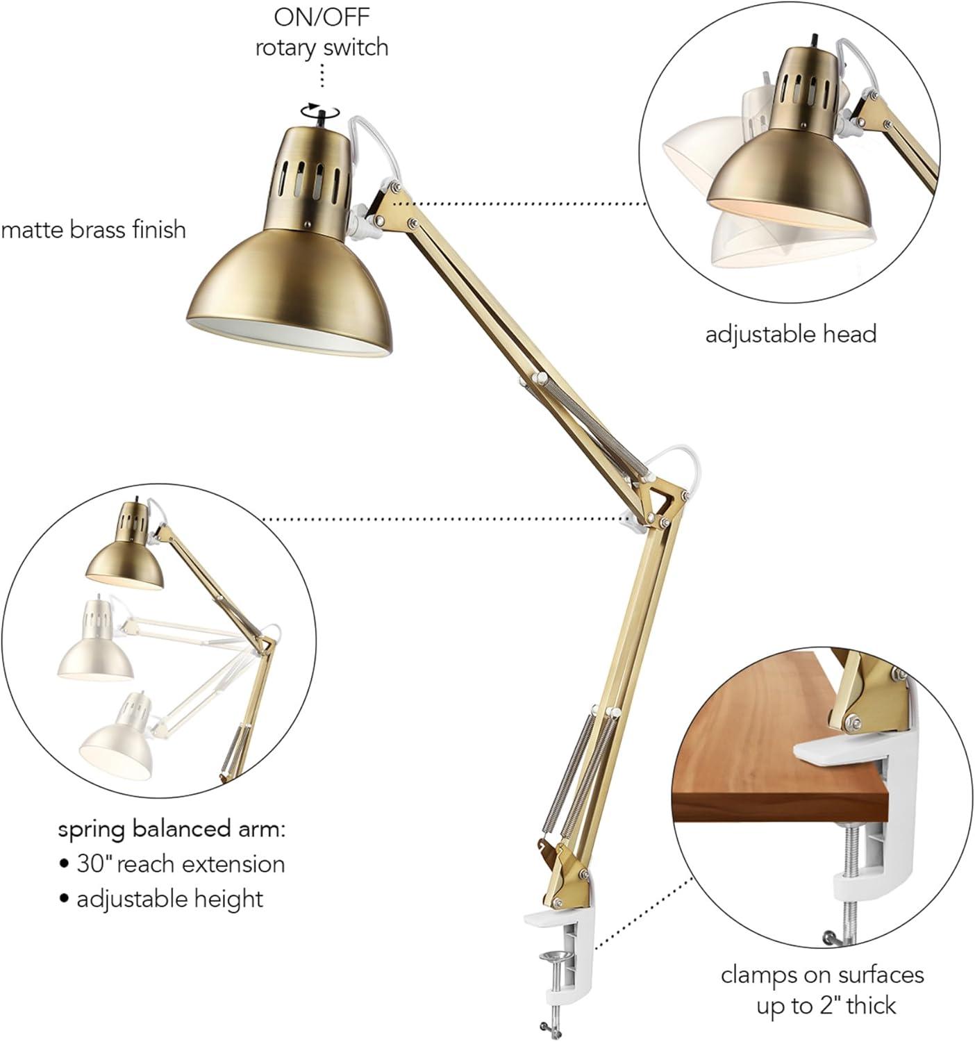 Adjustable Gold Clip-On Desk Lamp with Metal Clamp