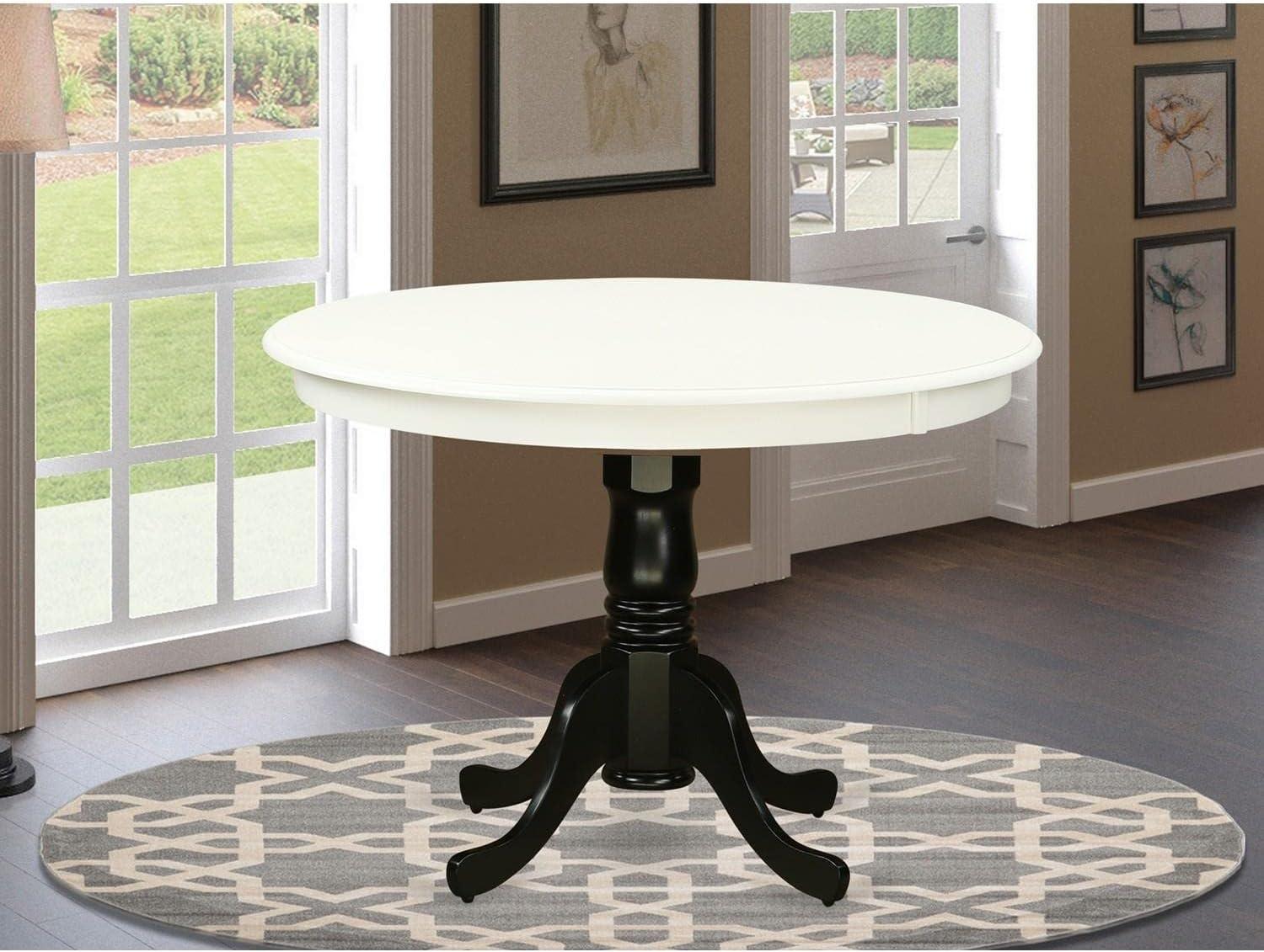 East West Furniture Hartland Round Wood Dining Table in Black/White