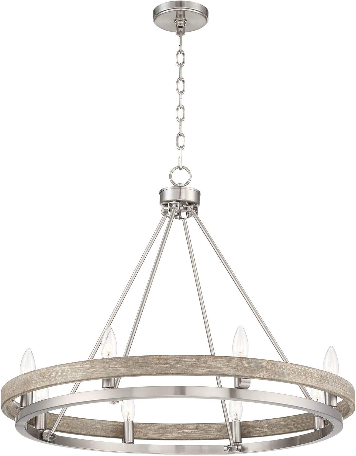 Possini Euro Design Brushed Nickel Graywood Wagon Wheel Chandelier 29 1/4" Wide Farmhouse Rustic 8-Light Fixture Dining Room Kitchen Island Entryway