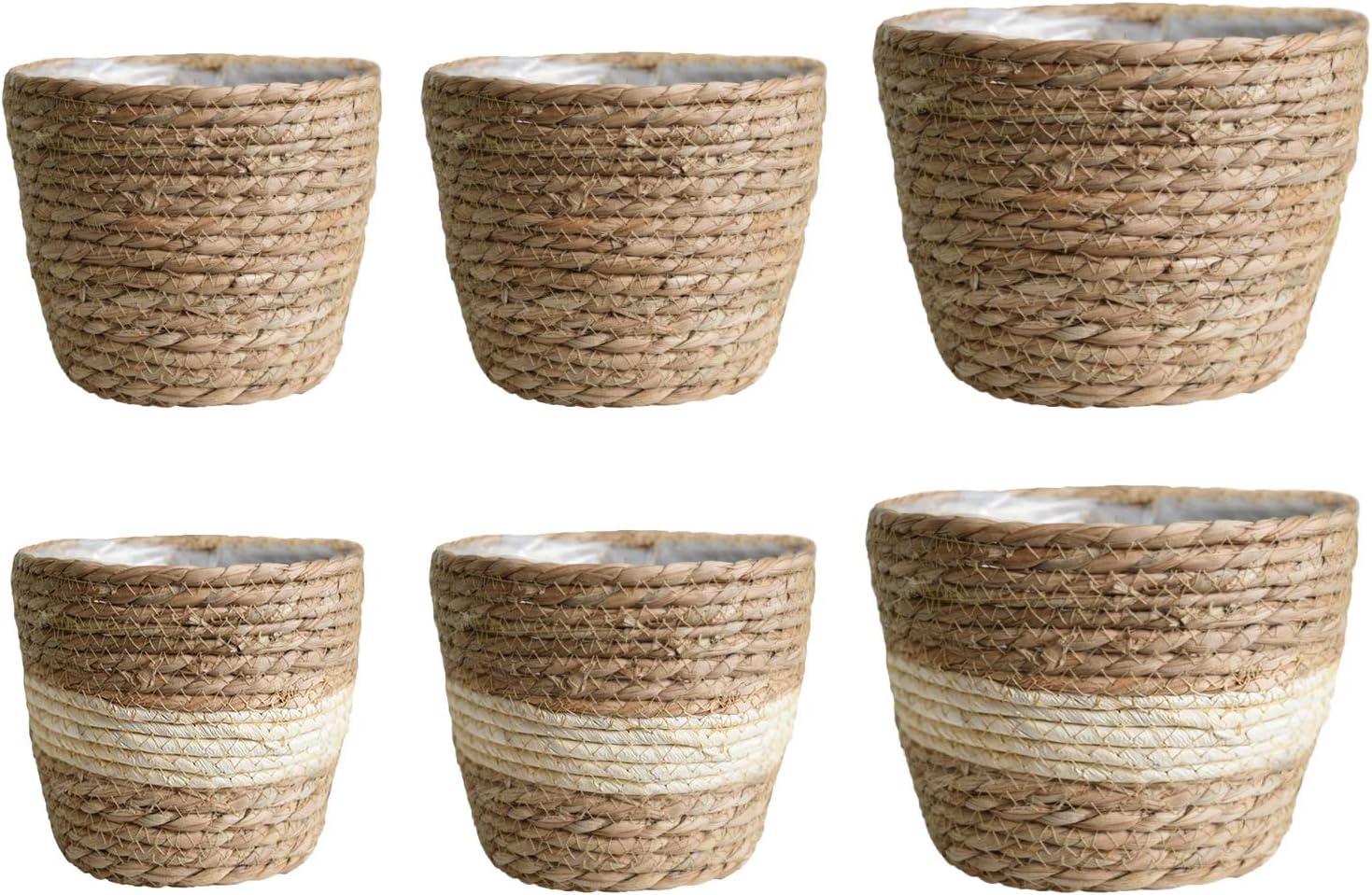 Natural Seagrass Cylindrical Planter with Plastic Liner