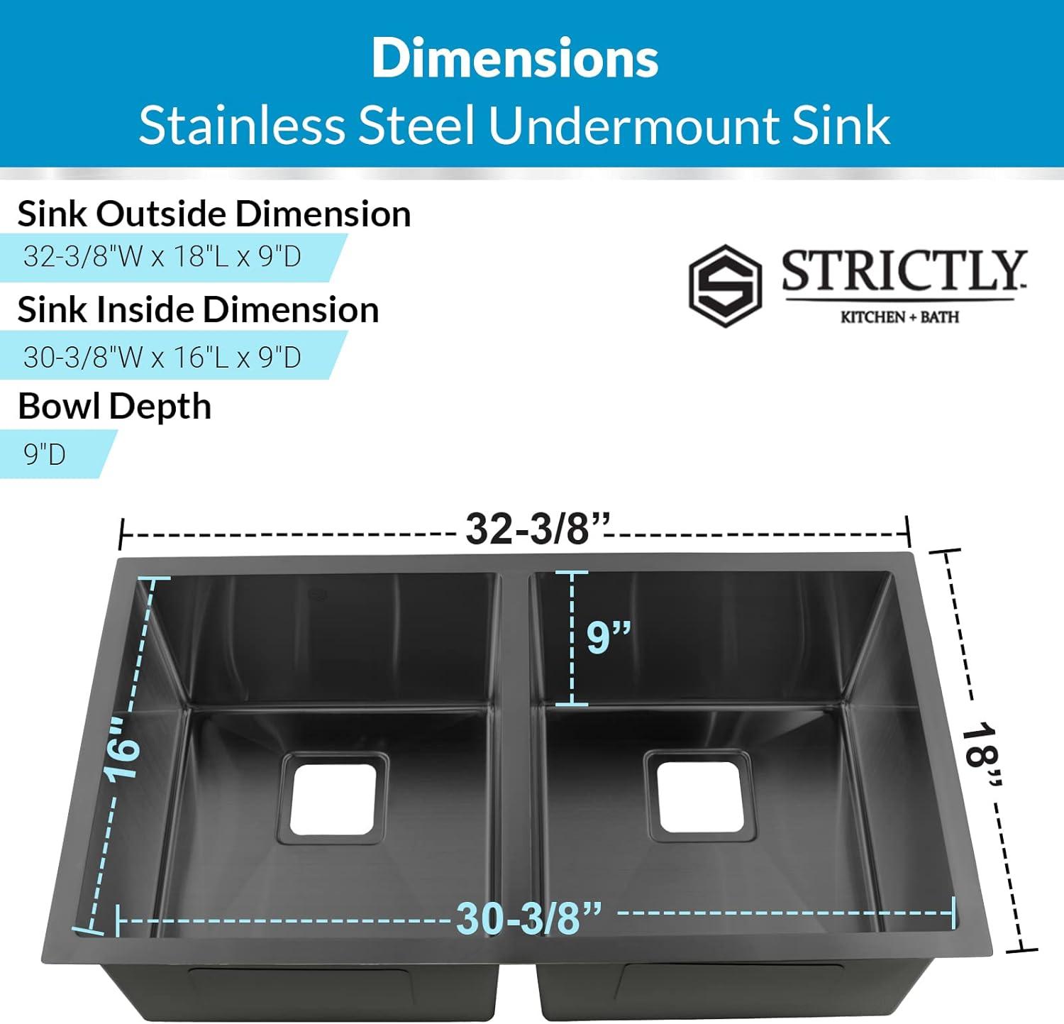 Brushed Stainless Steel 31 Inch Undermount Double Bowl Kitchen Sink