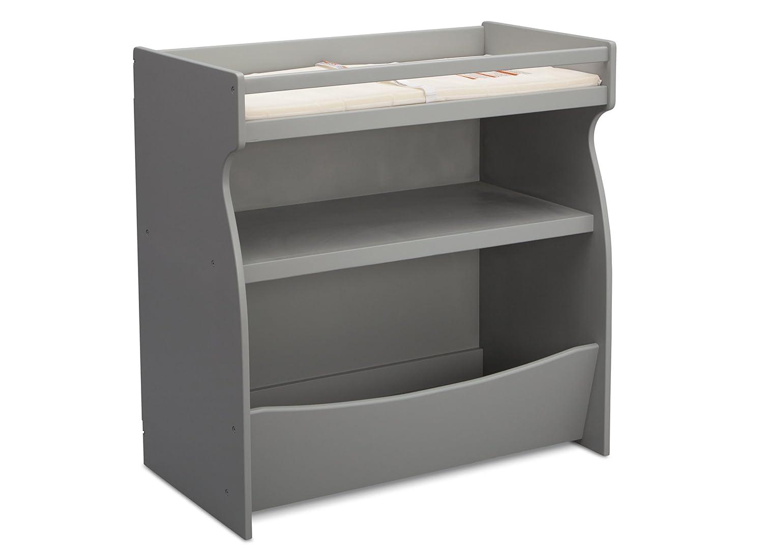 Gray 2-in-1 Changing Table with Storage and Safety Strap