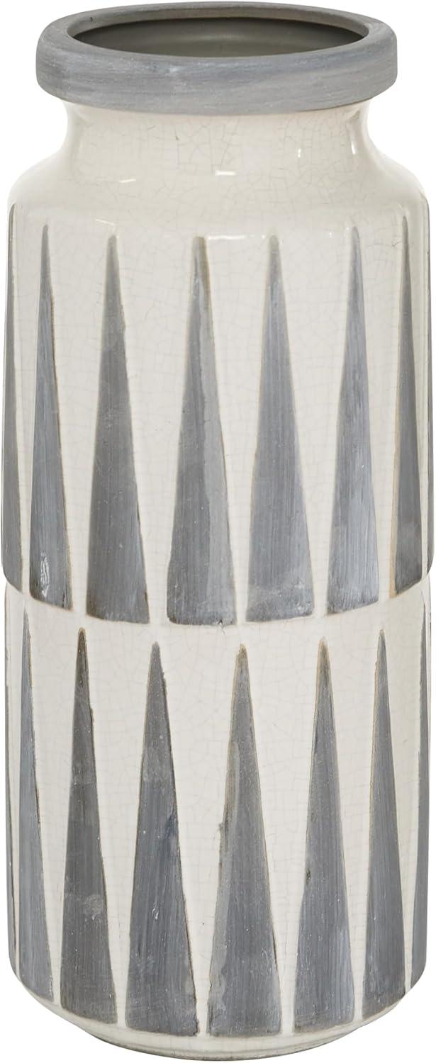 Novogratz Ceramic Decorative White Vase with Triangle Patterns