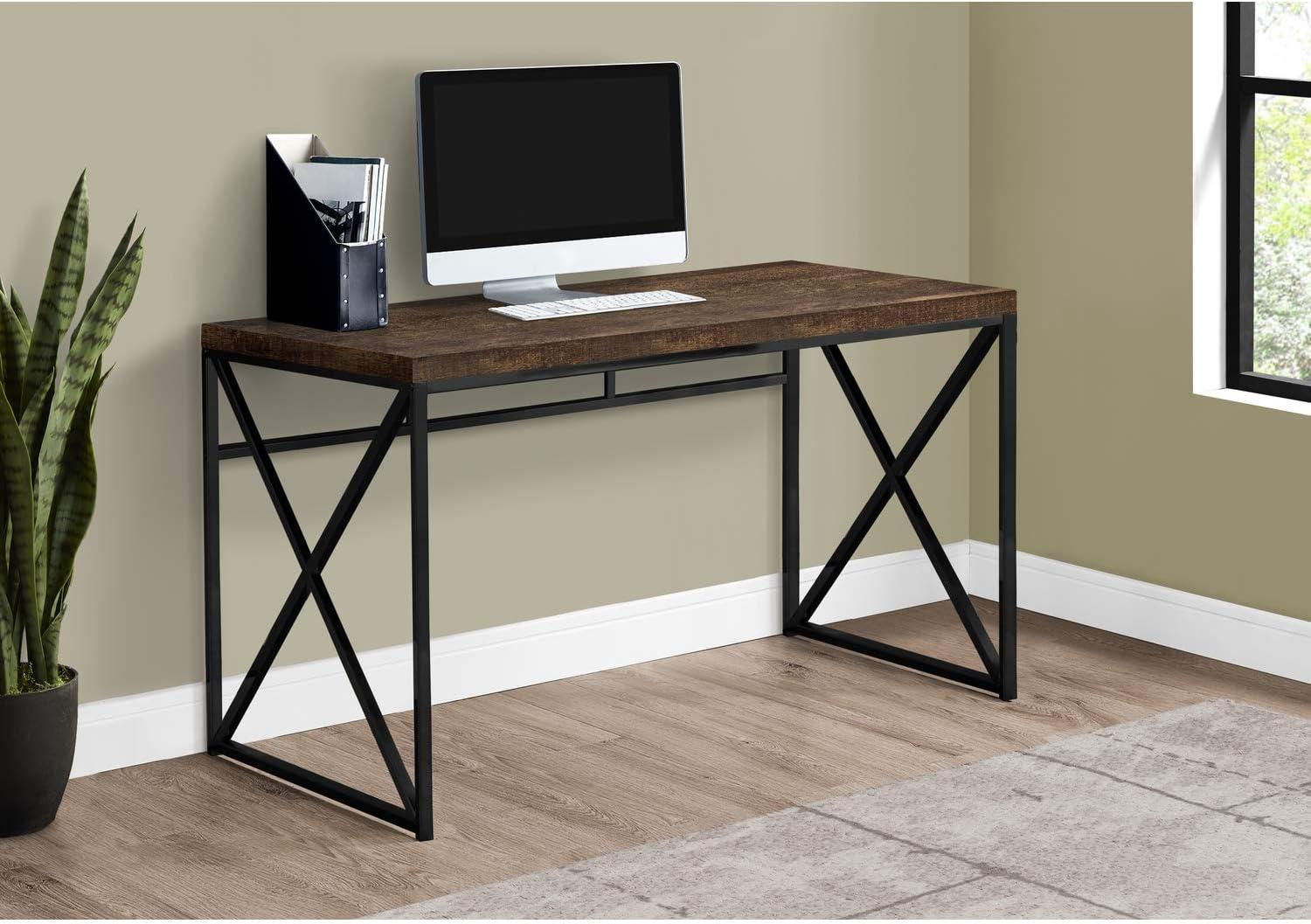 Contemporary Reclaimed Brown Wood Home Office Desk with Black Metal Legs