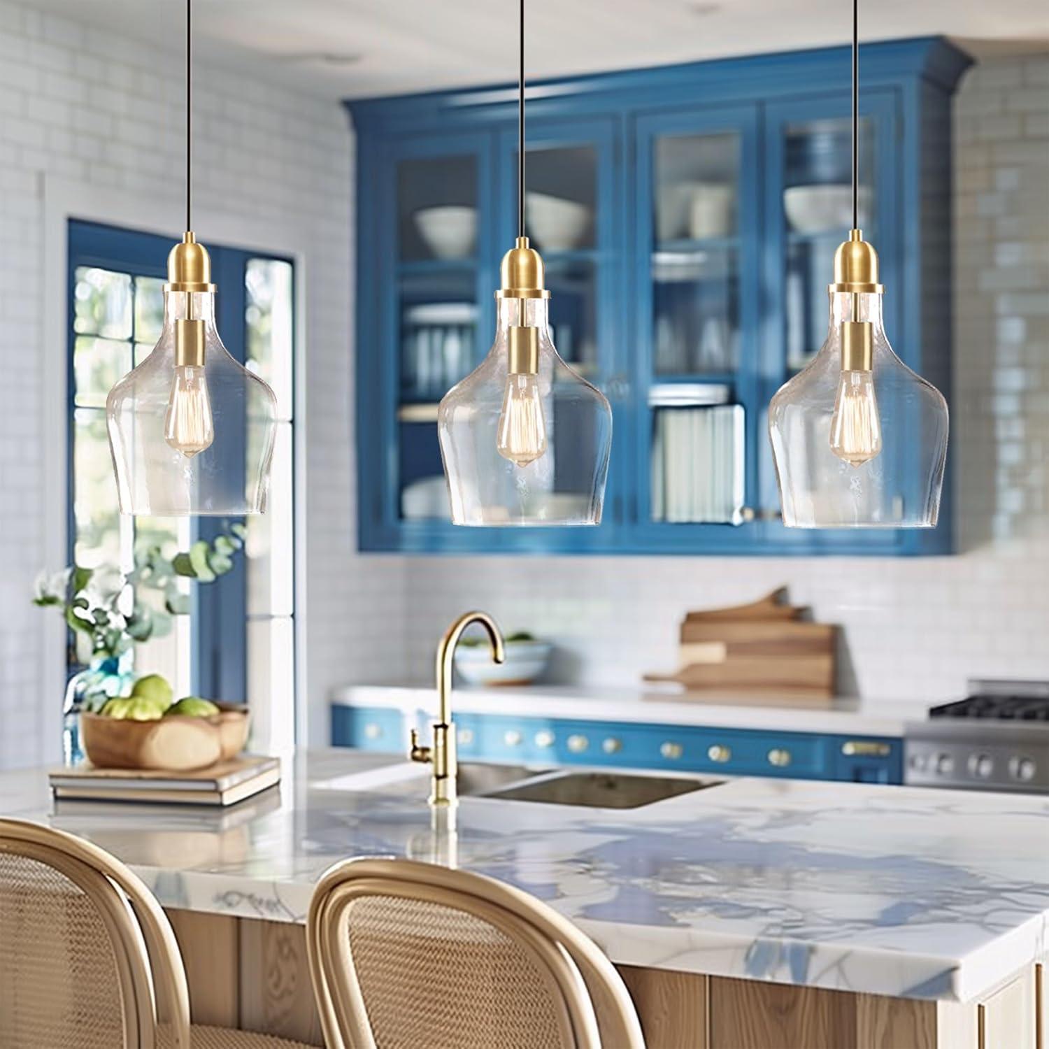 Ink+Ivy 9"x95.5" Auburn Bell Shaped Hanging Glass Simple Industrial Pendant Light Gold: Modern Ceiling Fixture, 60W E26, Adjustable Height