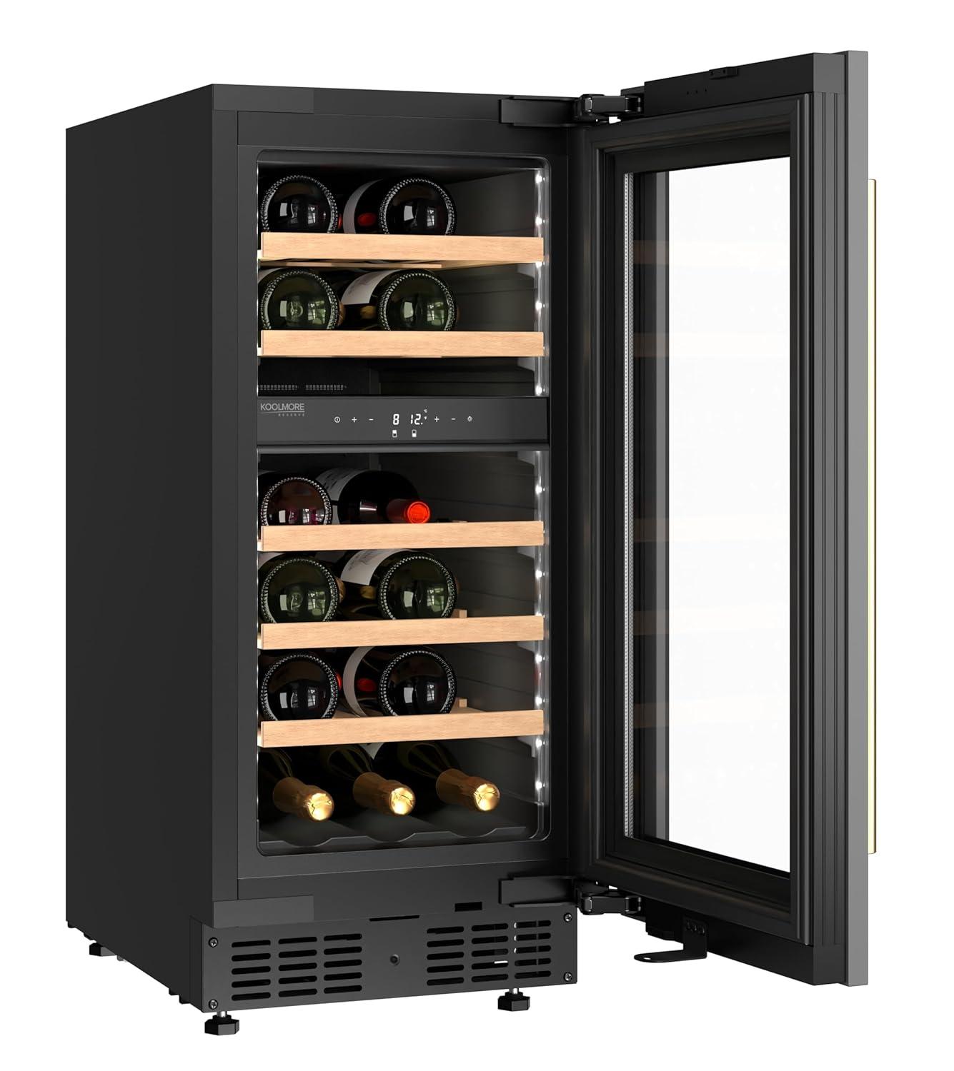 KoolMore KoolMore Reserve 15 in. Under-Counter Panel Ready Dual Zone 23 Bottle Wine Cooler Shelves