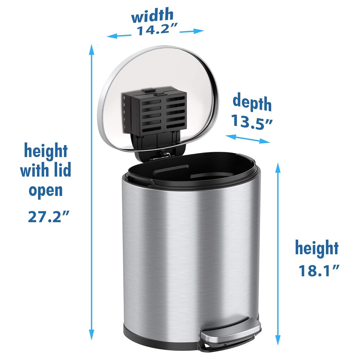 Itouchless Softstep 5 Gallon Stainless Steel Step Trash Can With Odor Filter 19 L Bathroom, Kitchen, Home Office Pedal Garbage Bin, Removable Bucket