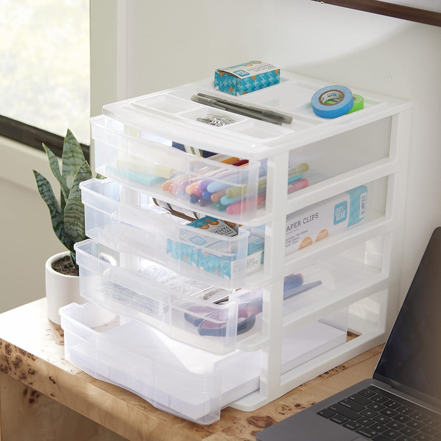 White and Clear 4-Drawer Desktop Storage Organizer