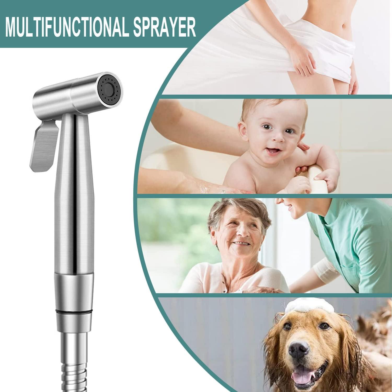 Handheld Bidet Sprayer for Toilet,Premium SUS304 Stainless Steel Bathroom Bidet Sprayer Attachment Set with Anti-Leak Hose&High Pressure, Ideal for Feminine Wash, Cloth Diaper Cleaning&Muslim Shower