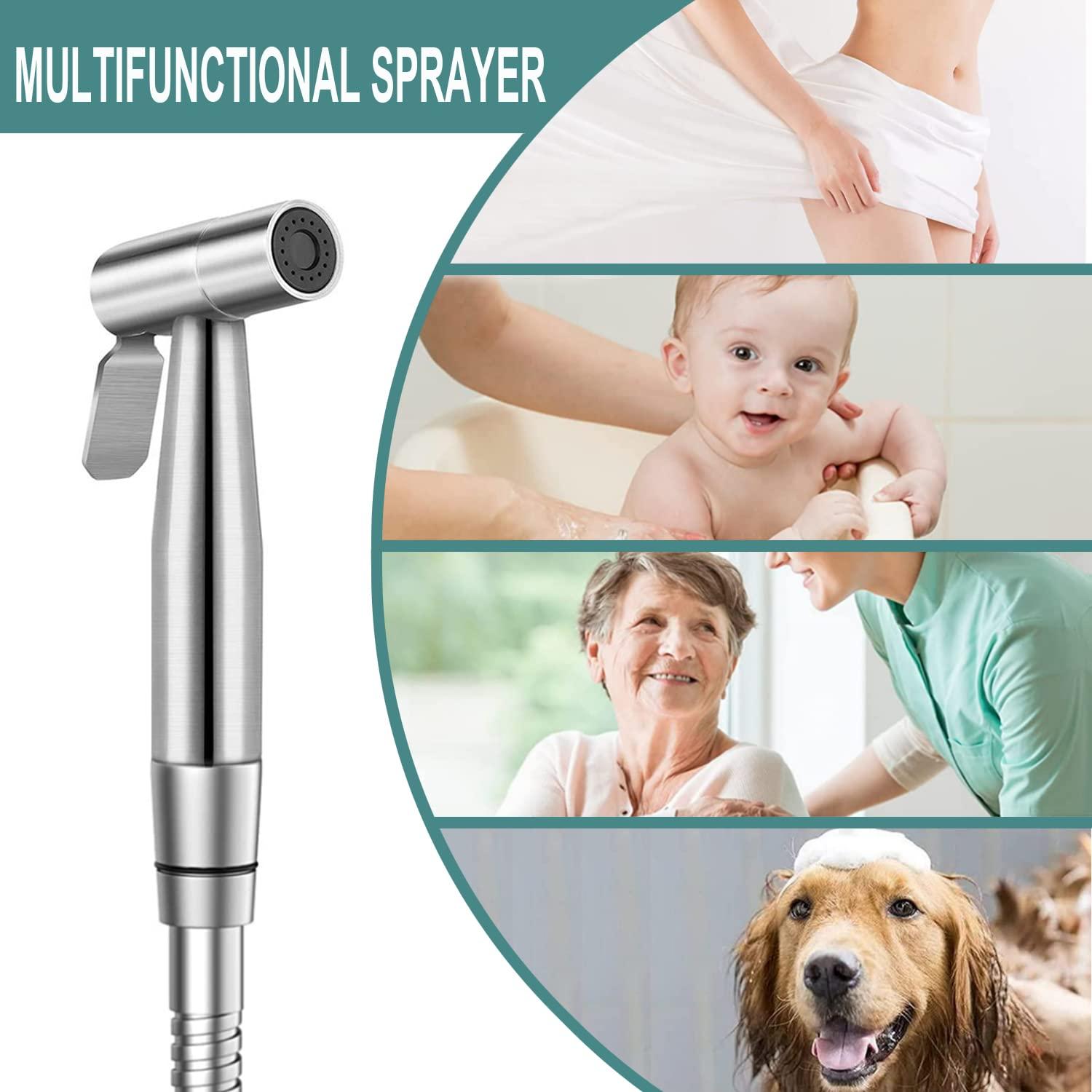 Handheld Bidet Sprayer for Toilet,Premium SUS304 Stainless Steel Bathroom Bidet Sprayer Attachment Set with Anti-Leak Hose&High Pressure, Ideal for Feminine Wash, Cloth Diaper Cleaning&Muslim Shower
