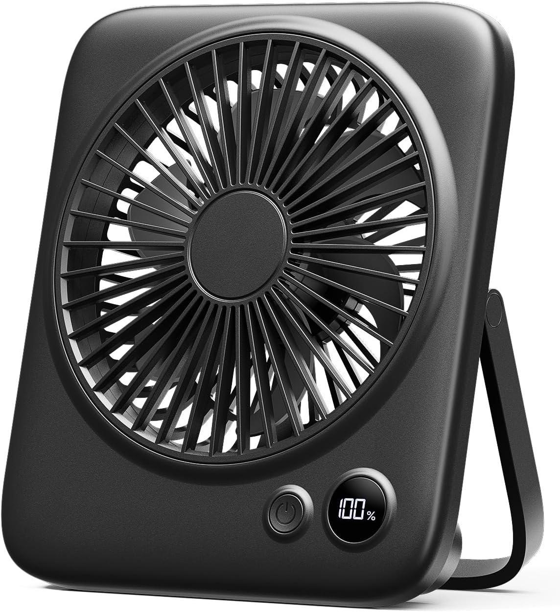 Black Slim Foldable Battery-Powered Desk Fan with USB Charging
