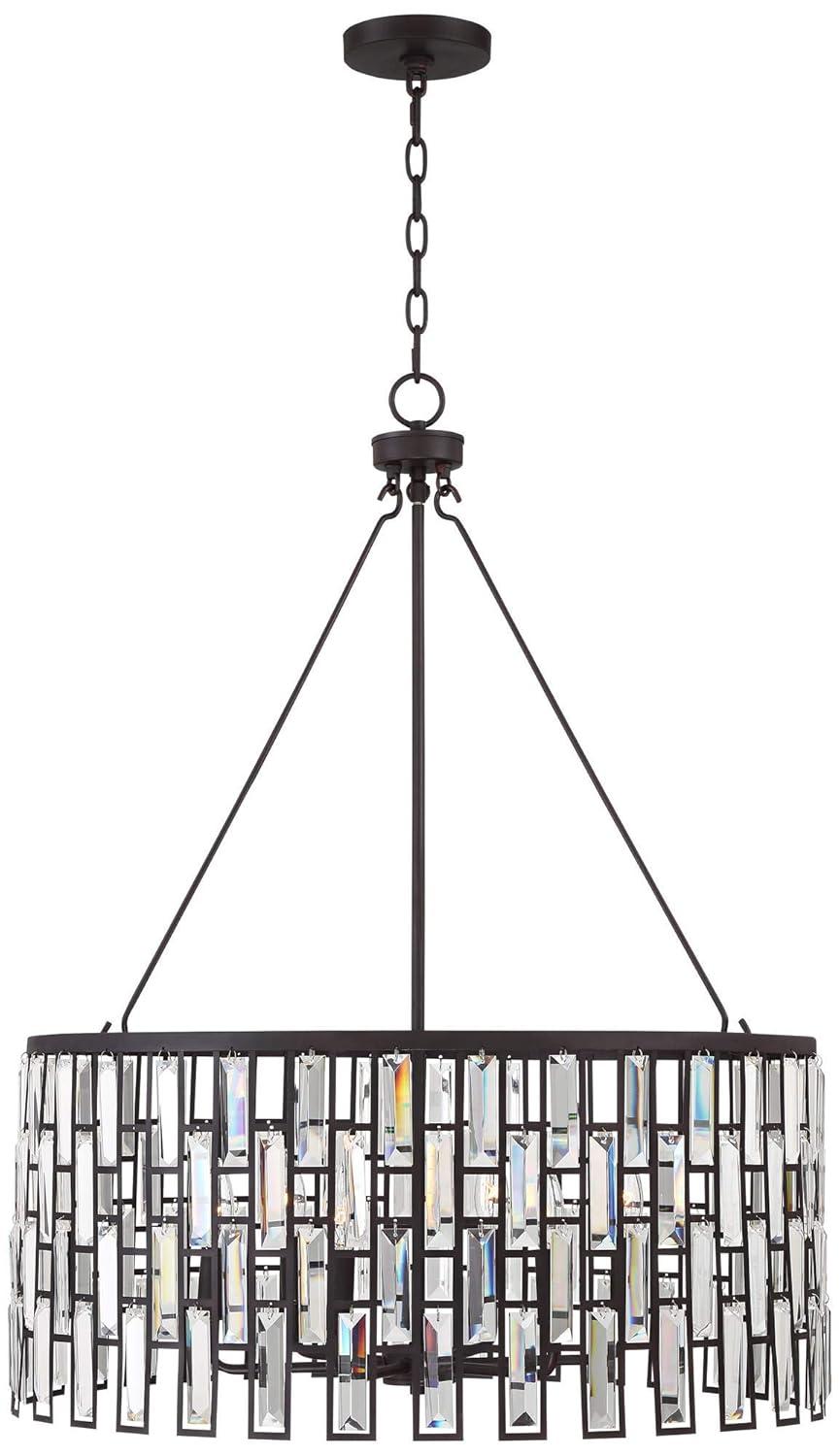 Regency Hill Aurelia Bronze Drum Pendant Chandelier 26 3/4" Wide Modern Clear Glass Shade 6-Light Fixture for Dining Room House Foyer Kitchen Island