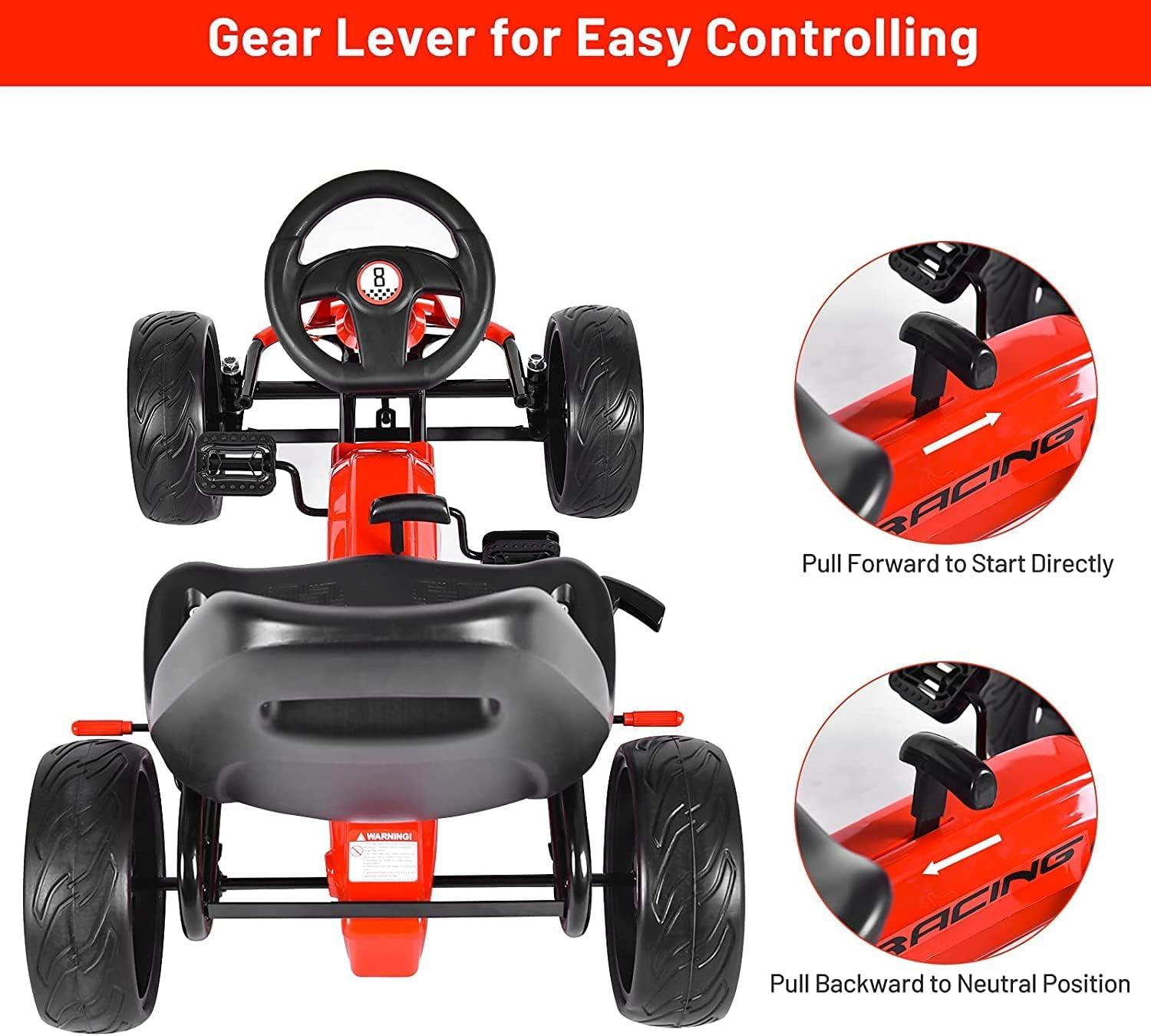 Costway Xmas Gift Go Kart Kids Ride On Car Pedal Powered Car 4 Wheel Racer Toy Stealth Outdoor Red