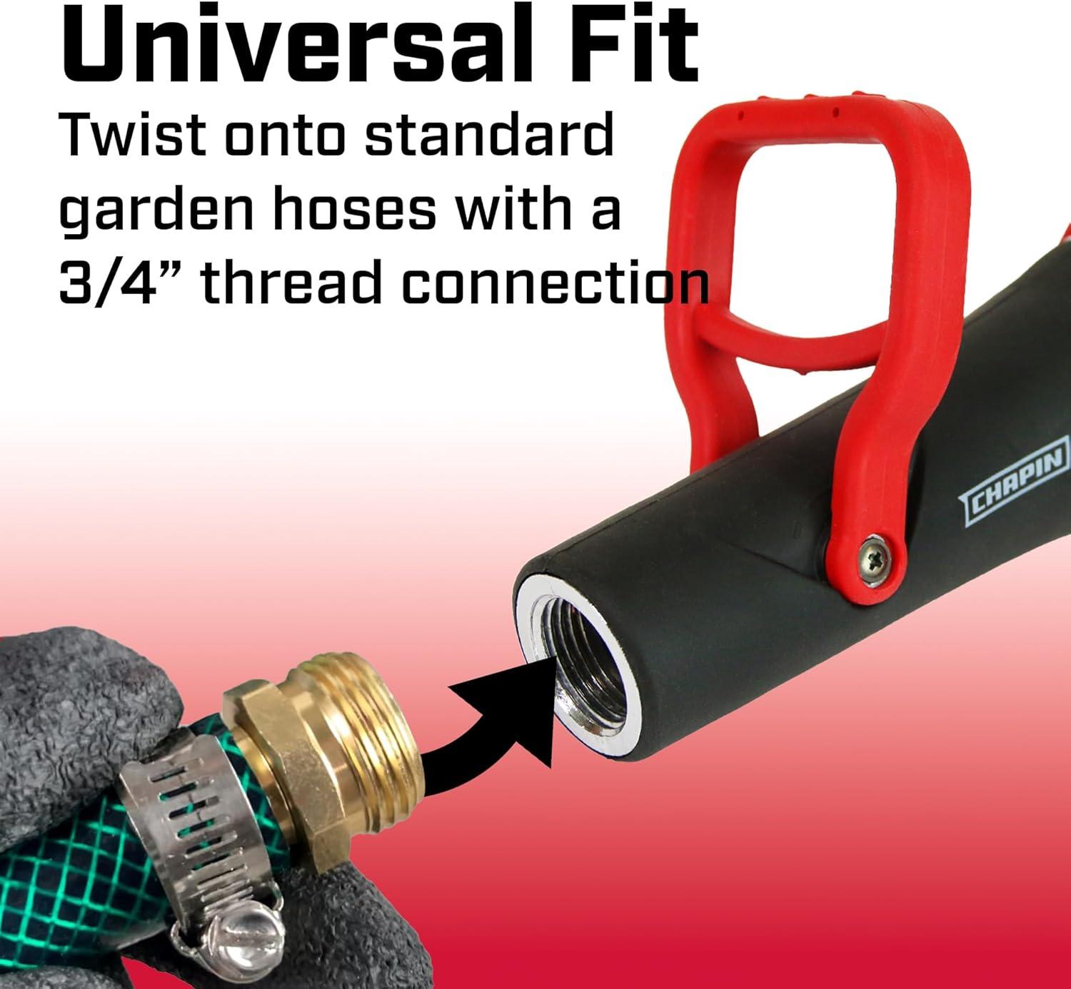 CHAPIN 4697: Industrial High Flow Firefighter Style Garden Hose Nozzle, Classic Fireman Style Grip Nozzle with Threaded Garden Hose Connection, Adjustable Twist Nozzle, Up to 250 PSI, Red/Black C9