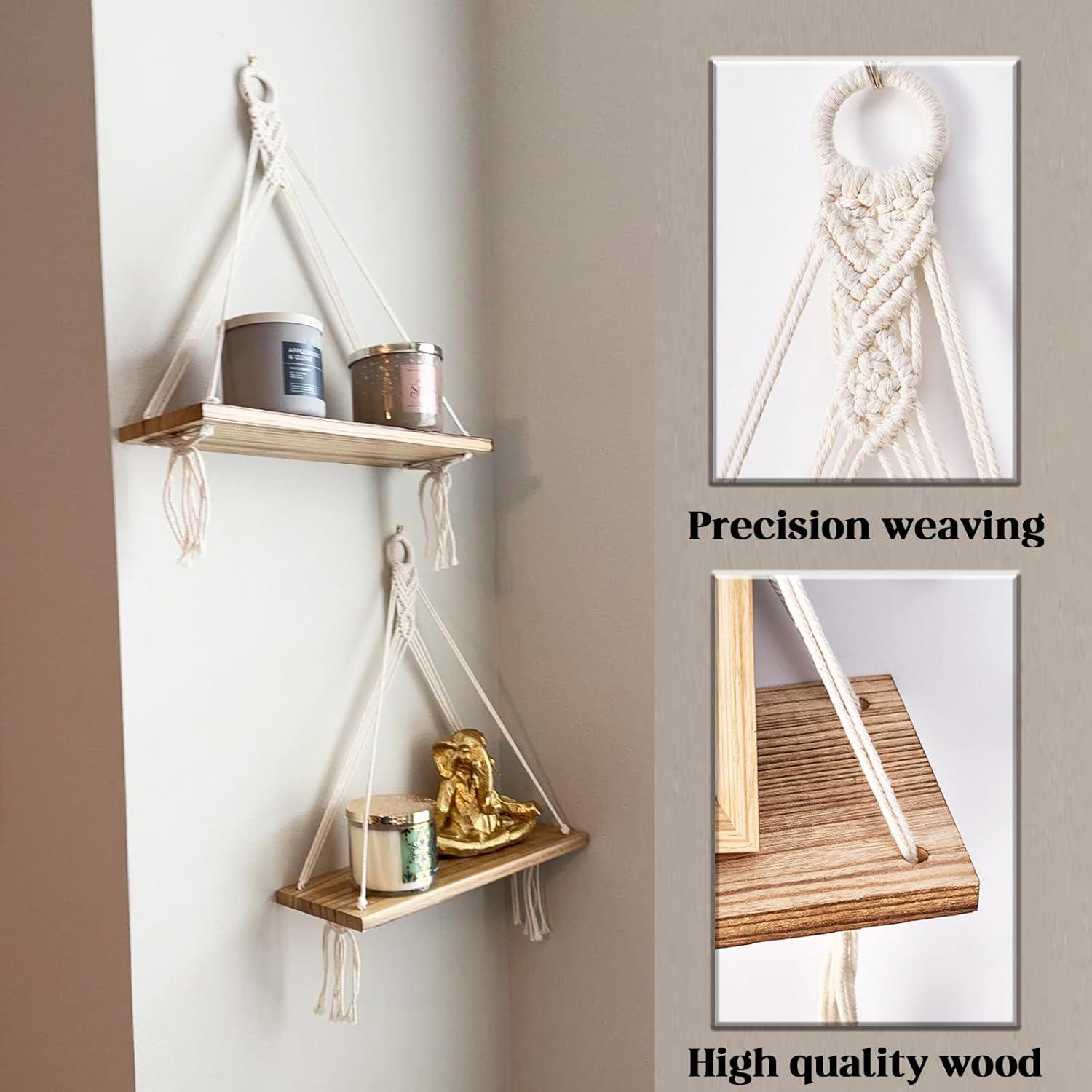 Mkono 2 Pack Wall Hanging Shelves Boho Shlef for Nursery Bedroom Living Room Home Decorations