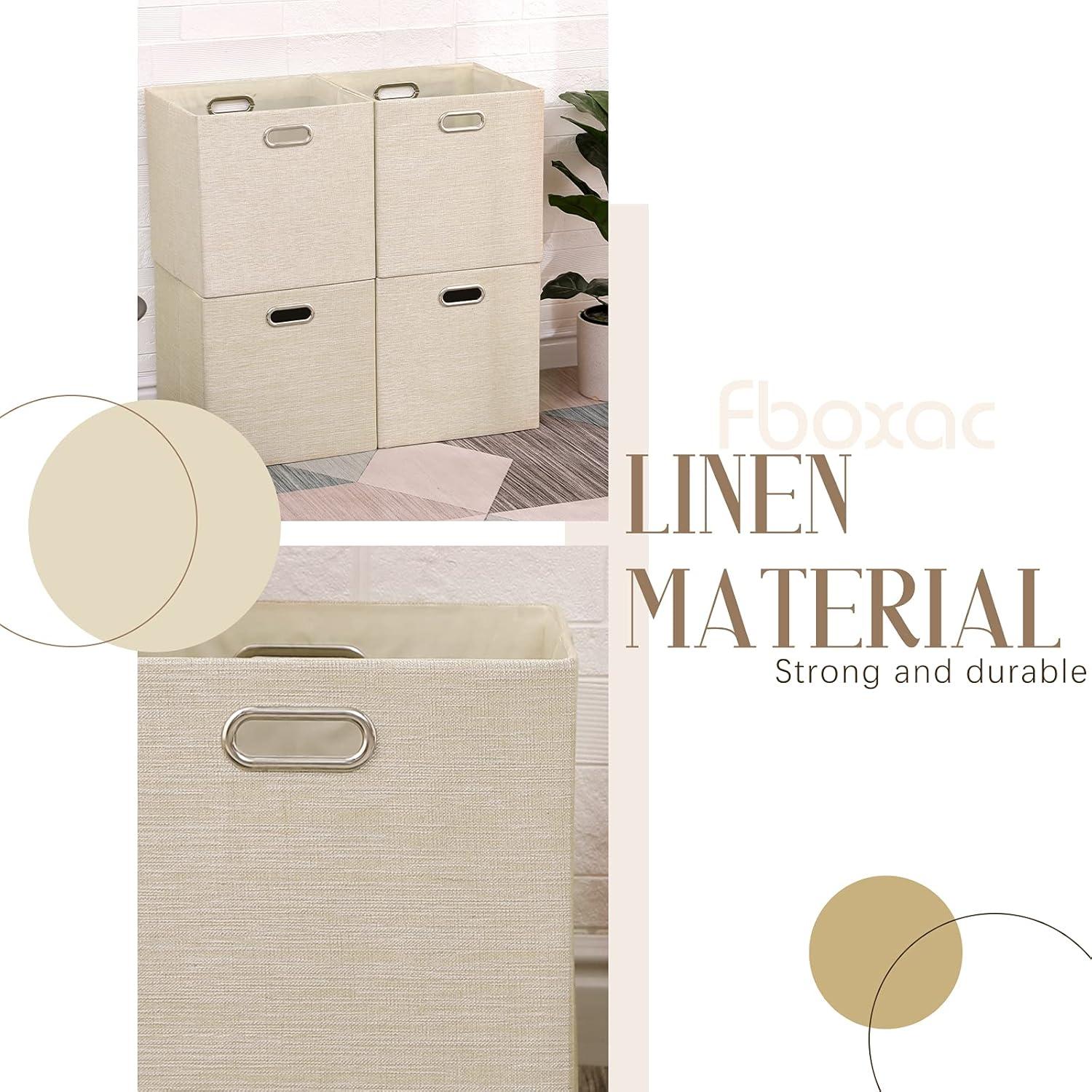 Cube Storage Bins 13×13 Fabric Foldable Box with Handles, Collapsible Organization Basket Set of 4 Large Capacity Drawer for Closet Shelf Cabinet Bookcase Bedroom, Grey-white Stripes