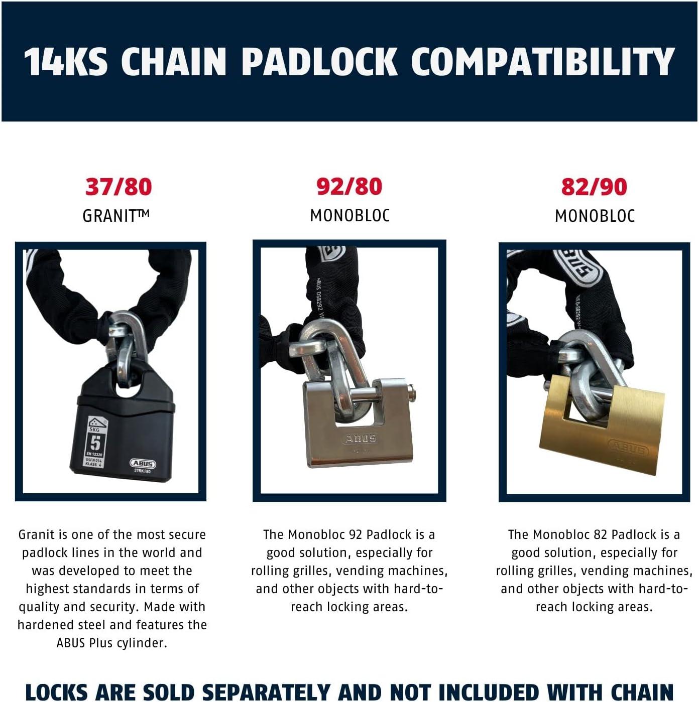 ABUS Hardened Steel 14KS 6 Foot x 9/16" Thick Square Security Chain for Bikes, Containers, Trailers, ATV's, Motorcycles and Personal/Industrial Property