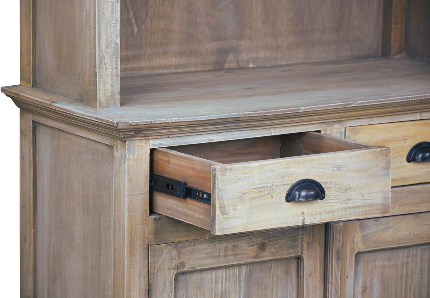Cottage Hutch Buffet Driftwood Brown Bookcase Cabinet Solid Wood Mahogany
