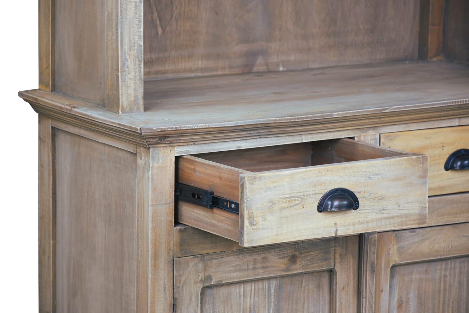 Cottage Hutch Buffet Driftwood Brown Bookcase Cabinet Solid Wood Mahogany