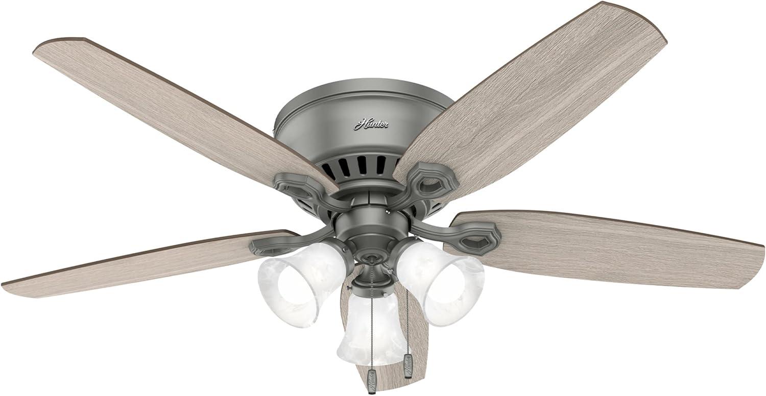Builder Low Profile 52" 5 - Blade Flush Mount Ceiling Fan with Lights and Pull Chains