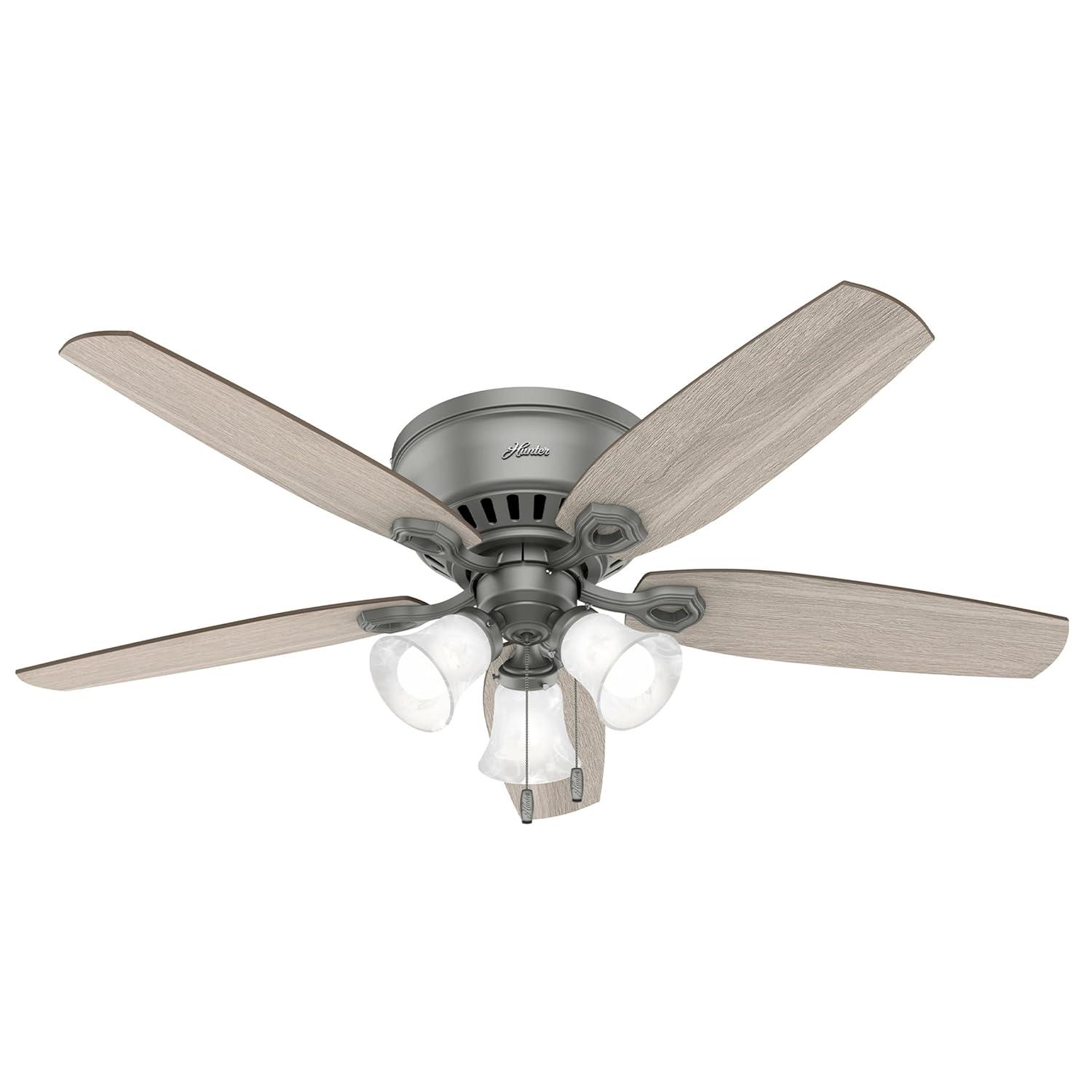 Builder Low Profile 52" 5 - Blade Flush Mount Ceiling Fan with Lights and Pull Chains