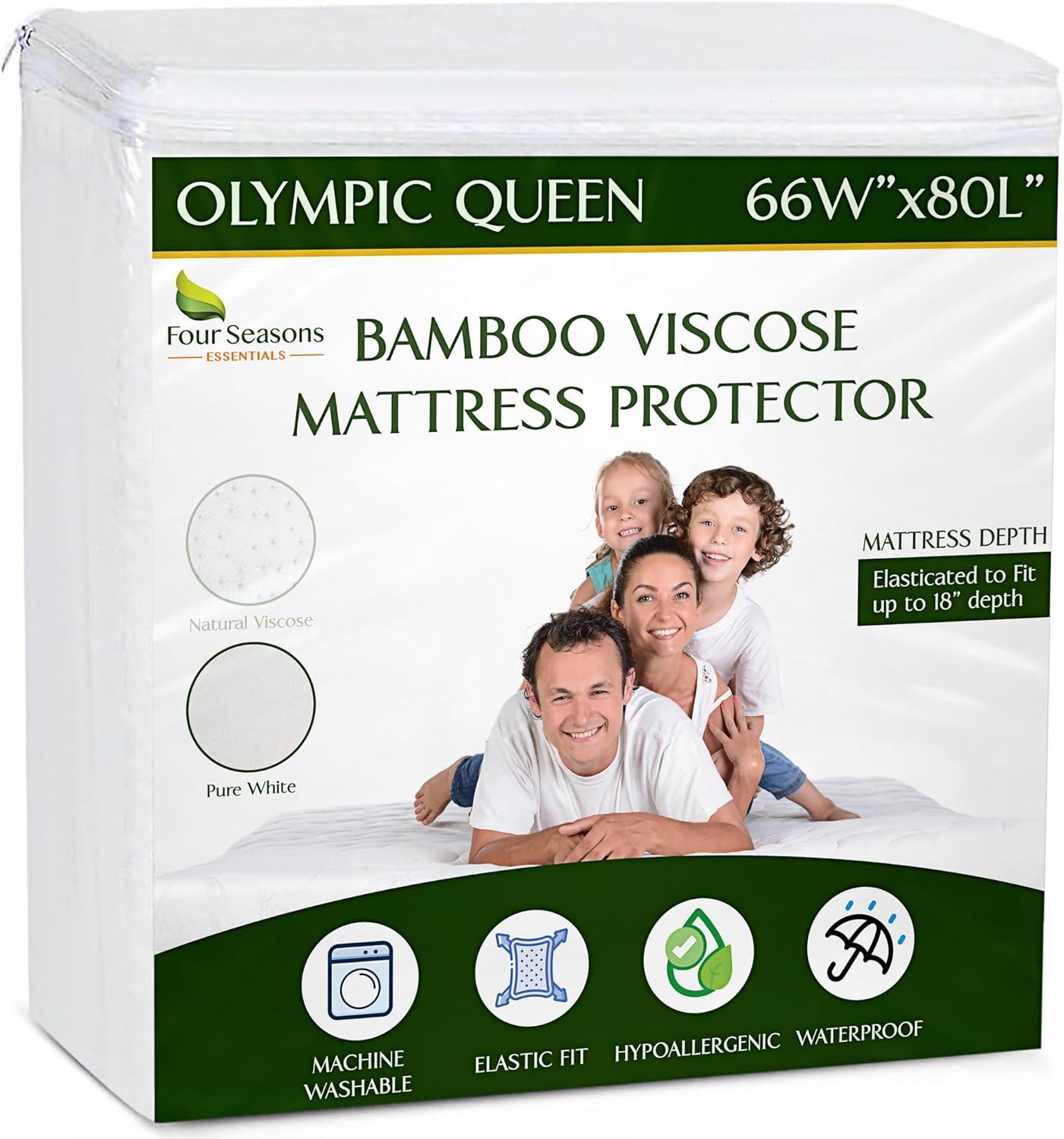 Queen Bamboo Mattress Protector - Waterproof Fitted Sheet Mattress Cover Hypoallergenic Soft Pad Protects From Dust
