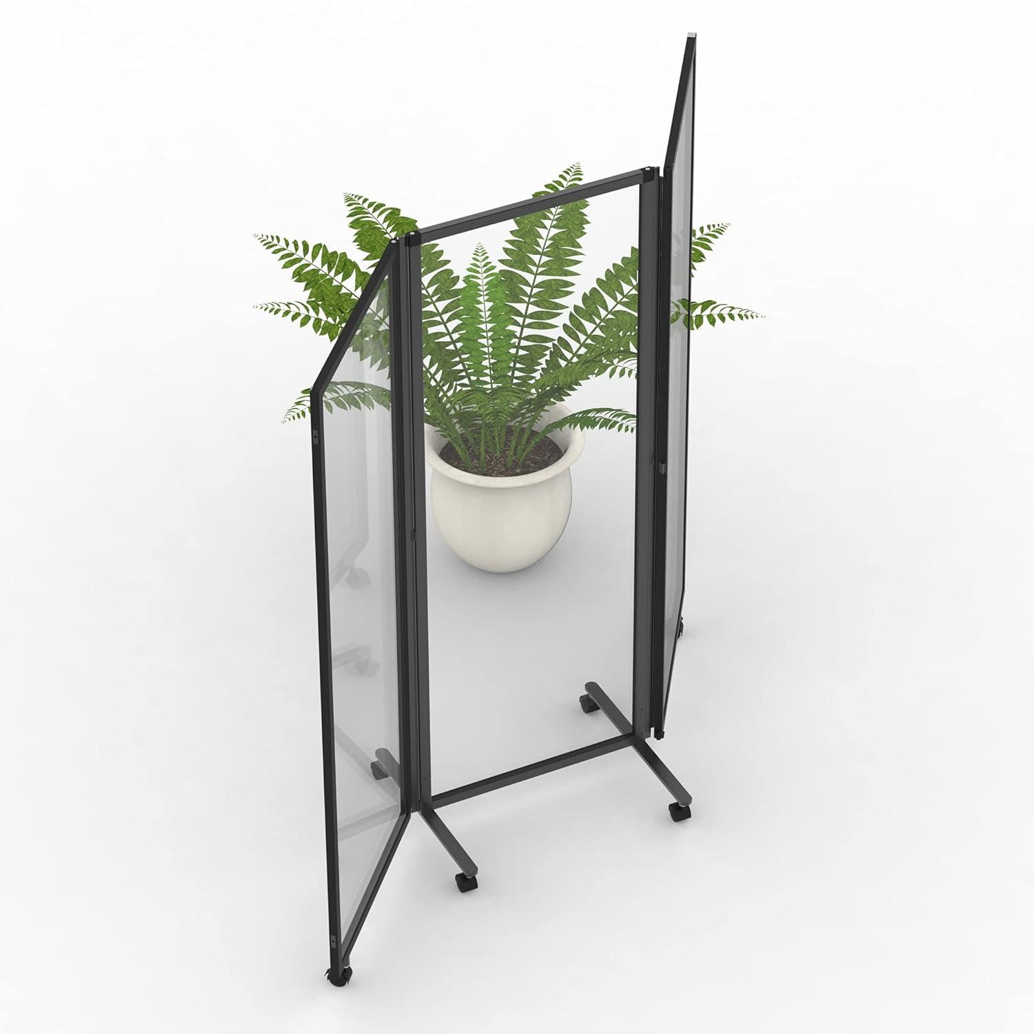 Stand Up Desk Store ReFocus Three-Panel Trifold Acrylic Room Divider Partition Privacy Screen (Clear Acrylic, 71" x 65")