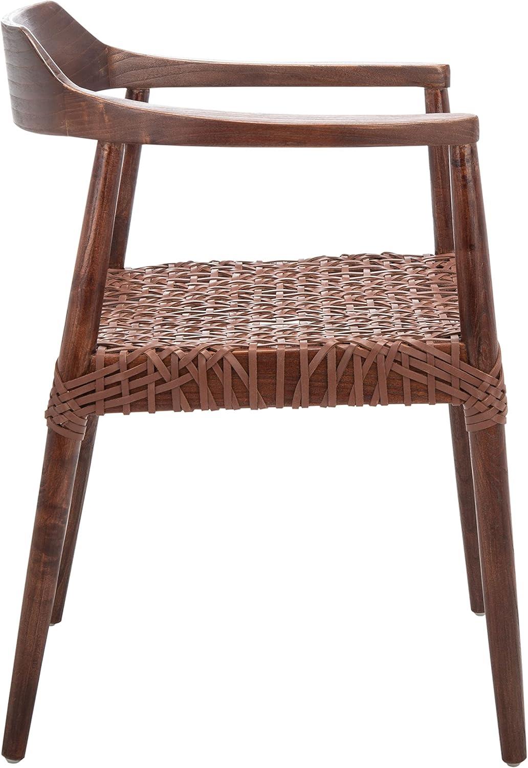 SAFAVIEH Munro Leather Woven Accent Chairs, Walnut (Sungkai Wood Frame)/Cognac (Leather Seat) (22 in. W x 20.5 in. D x 28.5 in. H)