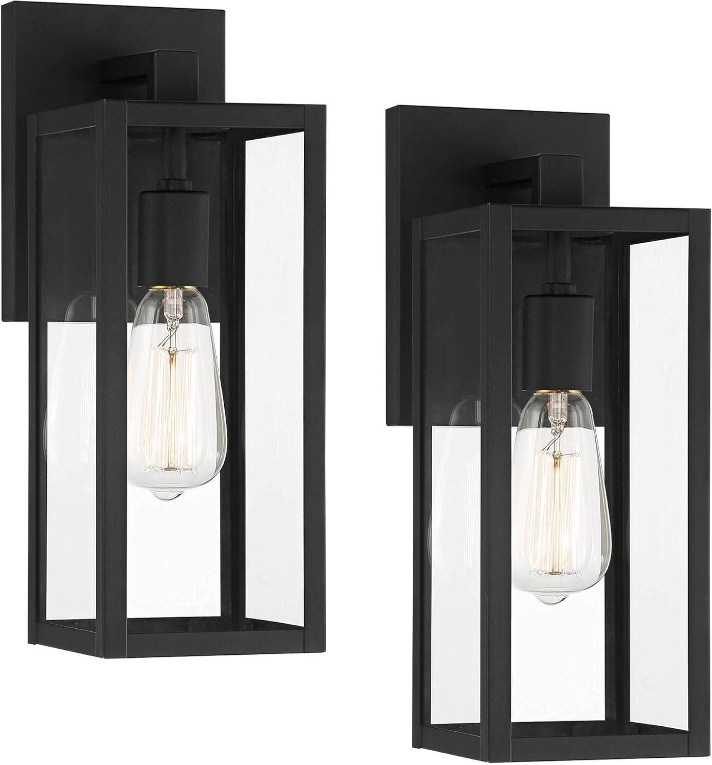 John Timberland Titan Modern Outdoor Wall Light Fixtures Set of 2 Mystic Black 14 1/4" Clear Glass for Post Exterior Barn Deck House Porch Yard Patio