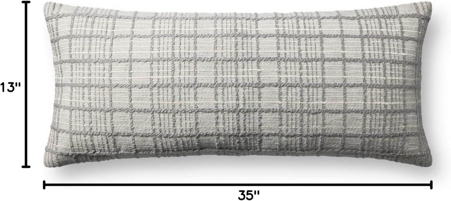 Grey Cotton Windowpane Check Lumbar Pillow 13'' x 35''