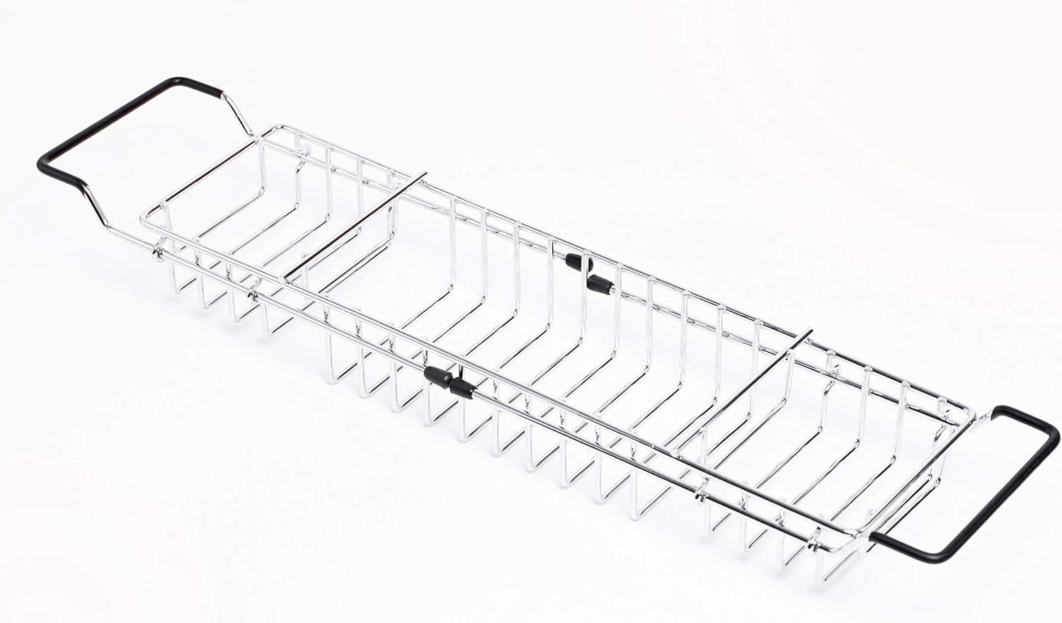 Expandable Metal Bathtub Caddy with, Rubber Handles, Chrome (QI003491)