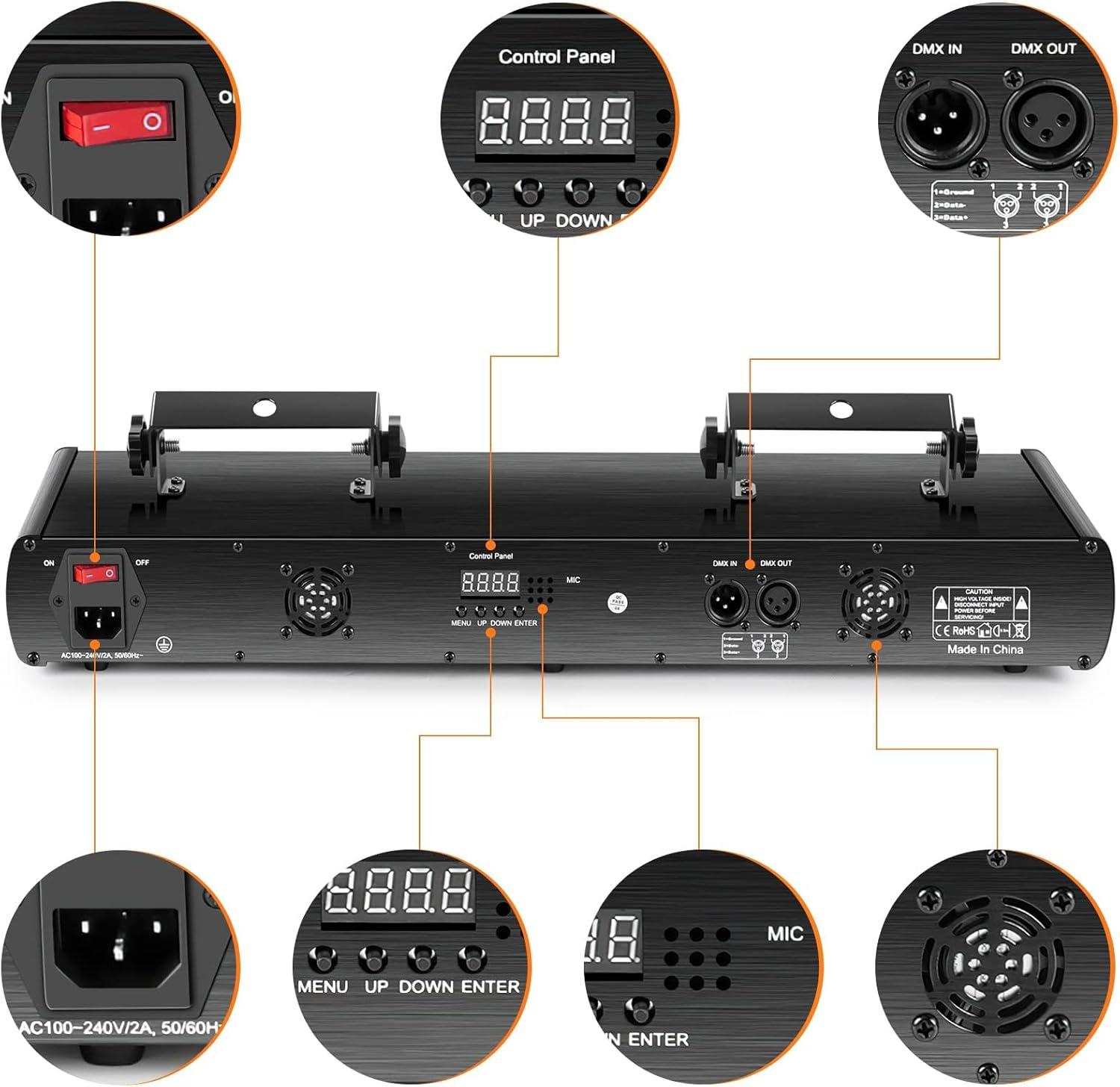 U`King Stage Laser Light, 5 Beam Sound Activated DJ Party Lights RGBYC LED Music Projector with Remote Control DMX for Dancing Birthday Bar Pub Stage